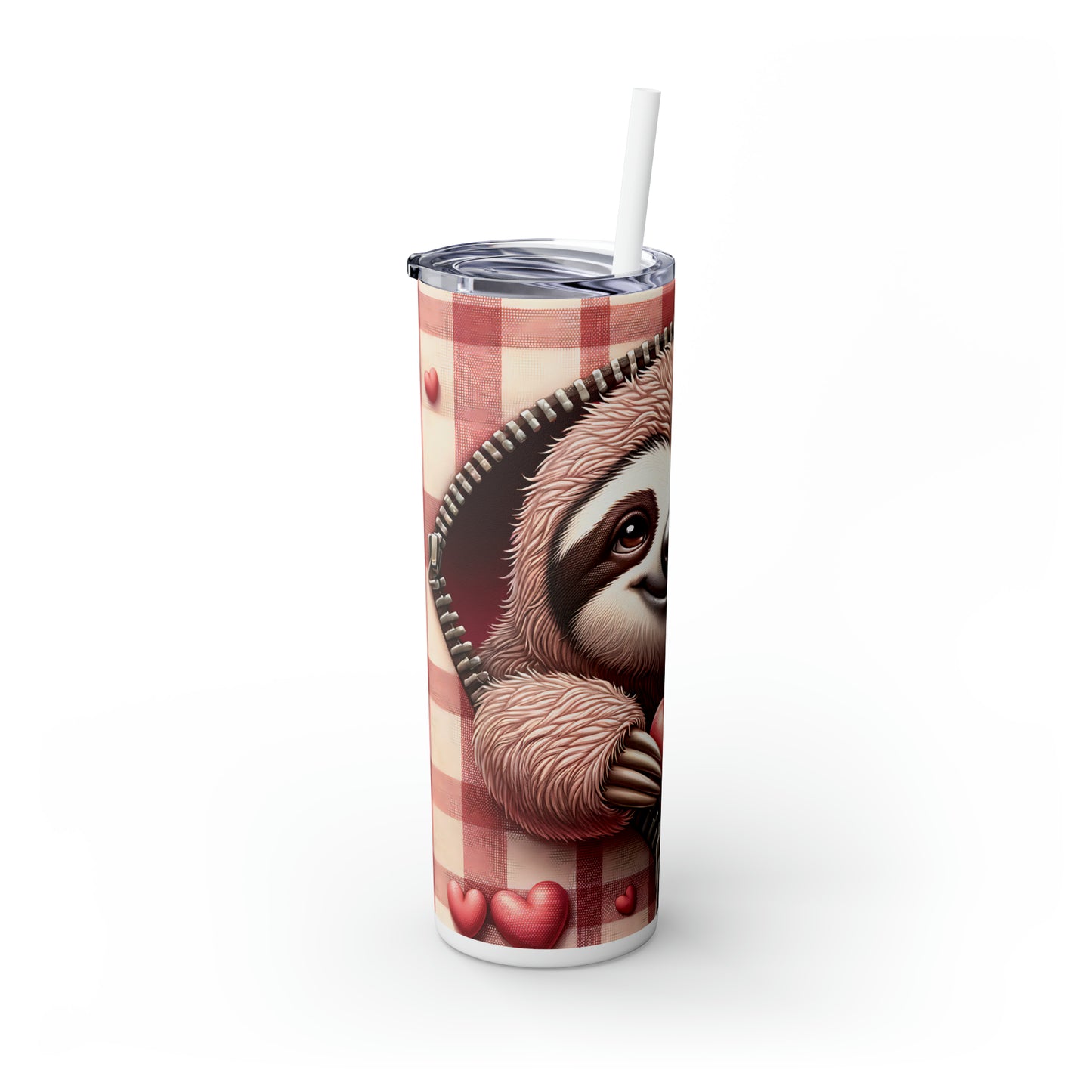 Skinny Tumbler with Straw, 20oz, Sloth, Valentines Day