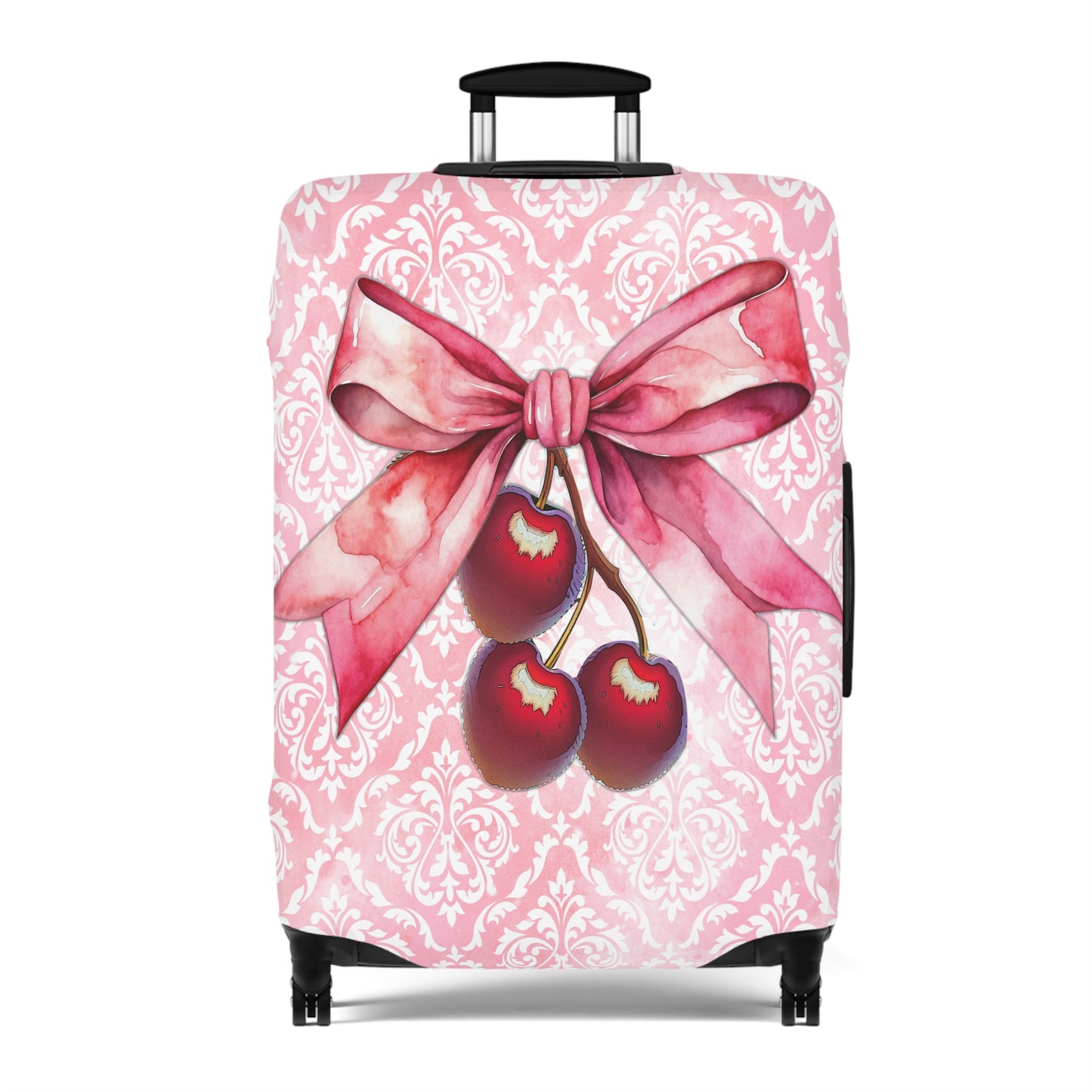 Luggage Cover, Rockabilly, Coquette, Pink Damask, Cherries and Ribbon, awd-2507