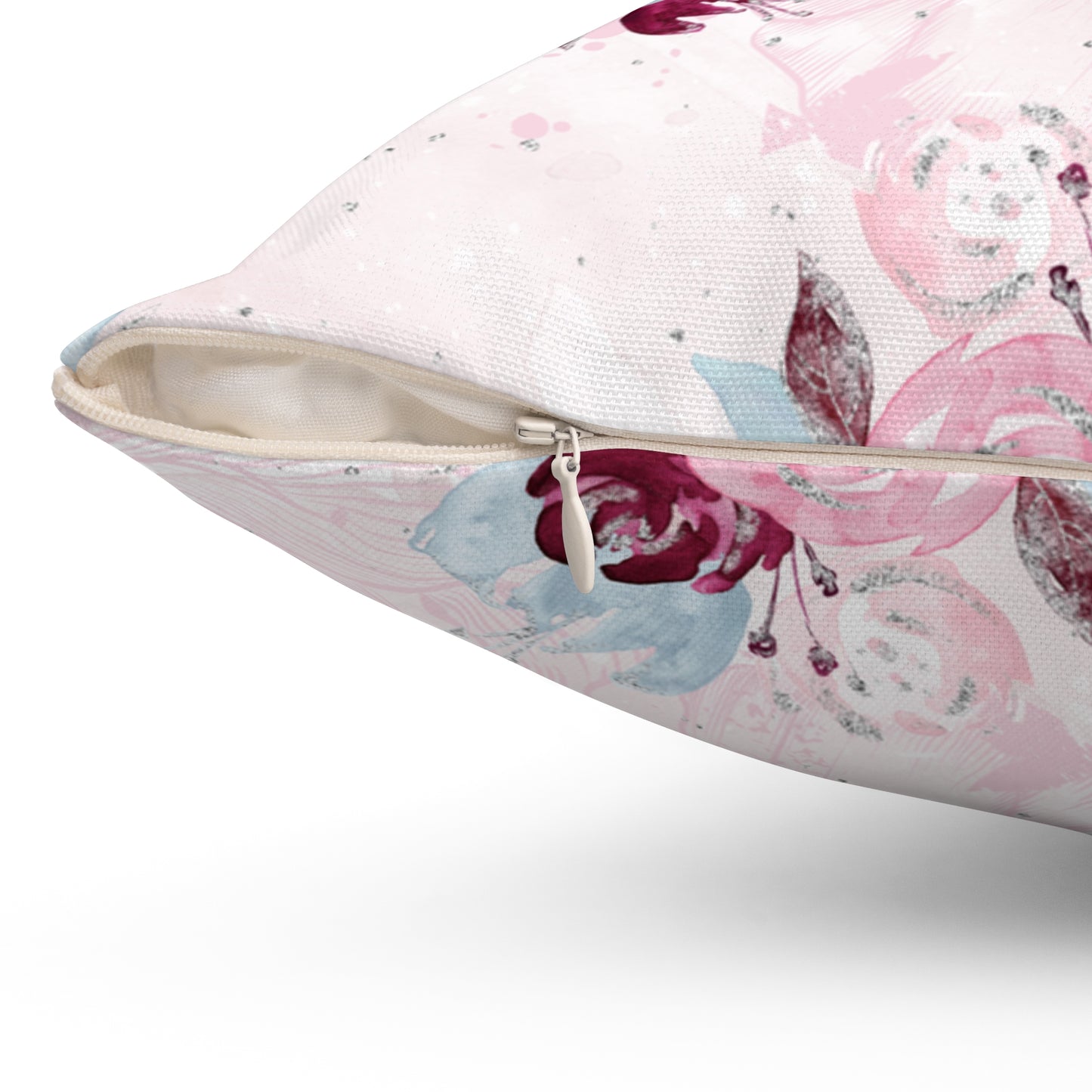 Spun Polyester Square Pillow, Floral Cushion