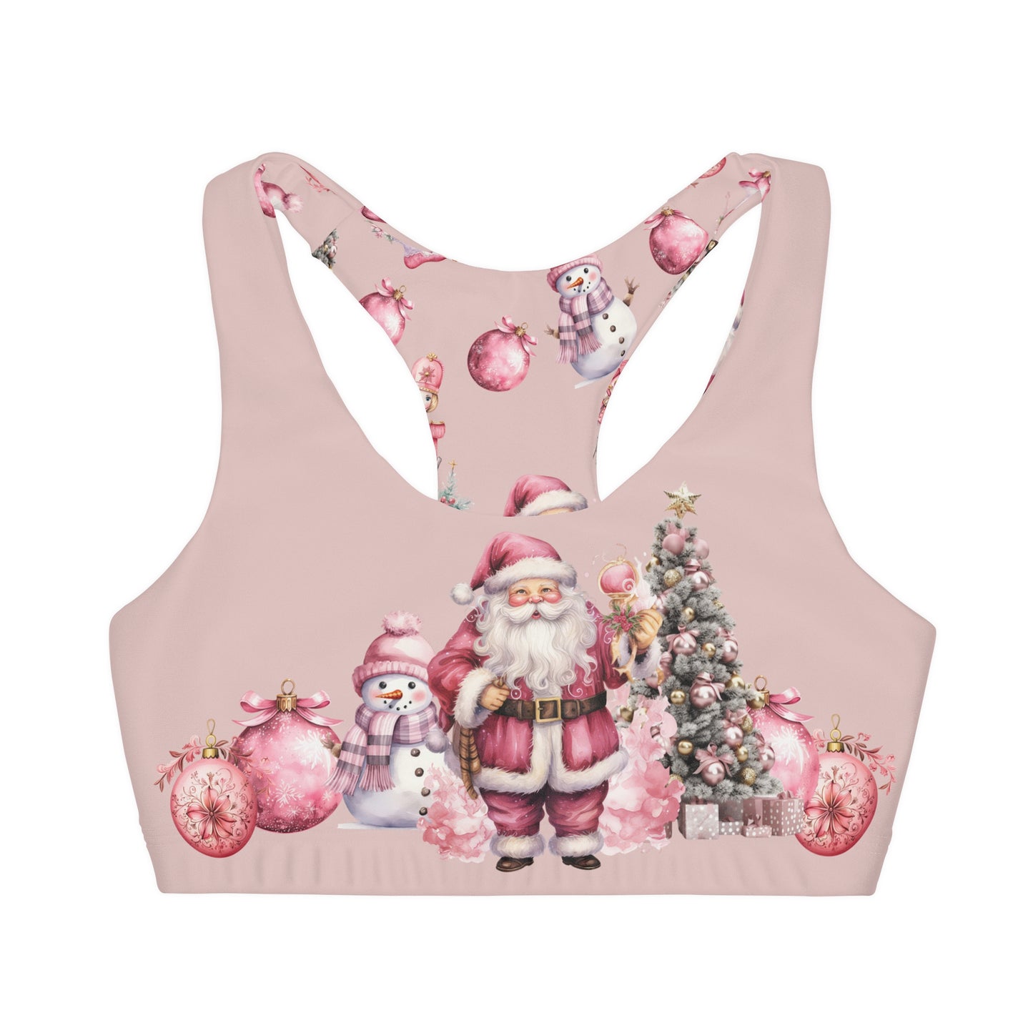 Girls' Double Lined Seamless Sports Bra, Pink Christmas