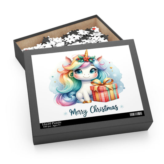 Personalised/Non-Personalised Puzzle, Christmas, Unicorn (120, 252, 500-Piece)