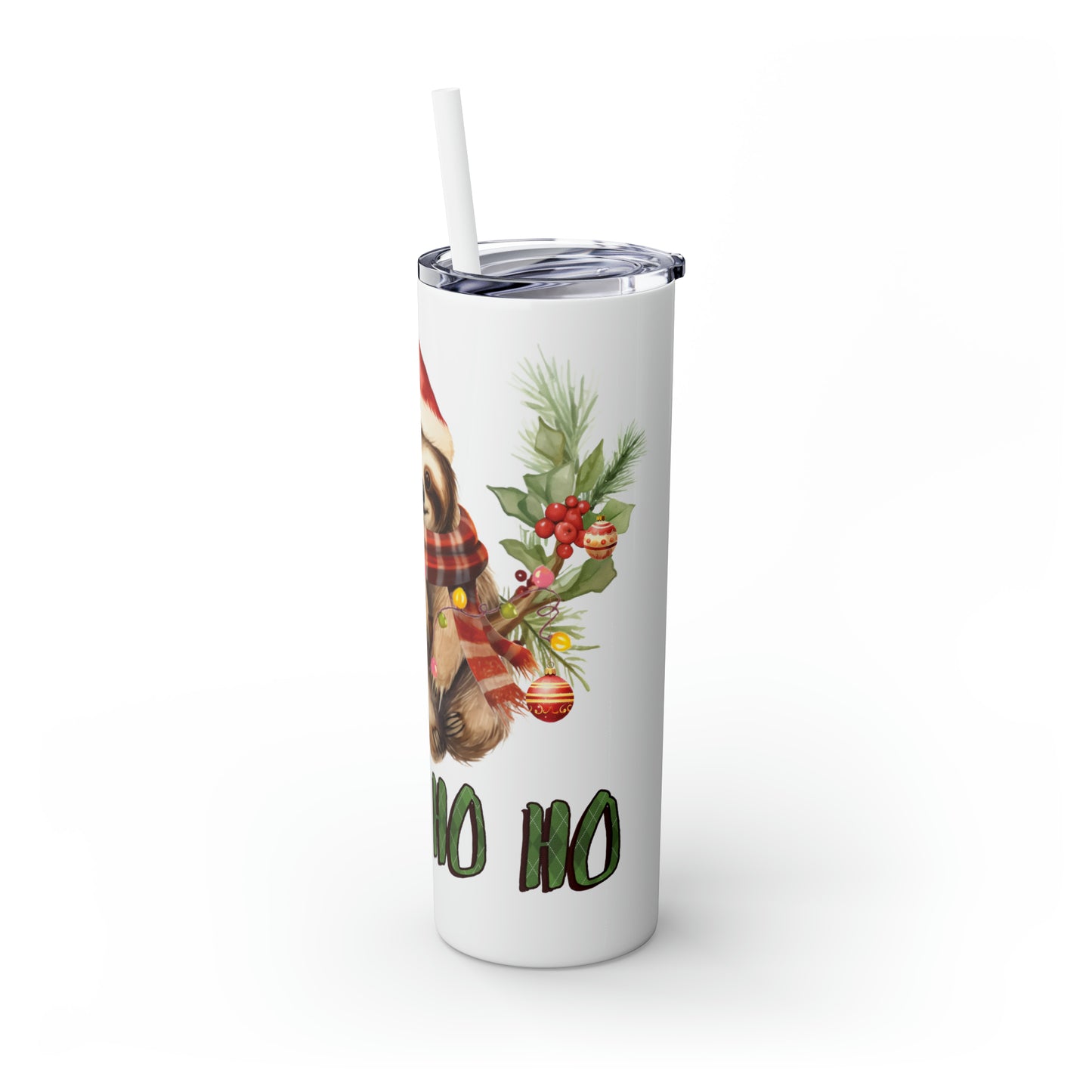 Skinny Tumbler with Straw, 20oz, Christmas, Sloth, awd-809