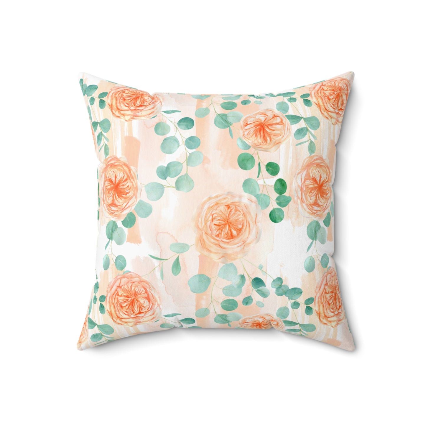 Spun Polyester Square Pillow, Rose Floral & Eucalyptus Cushion