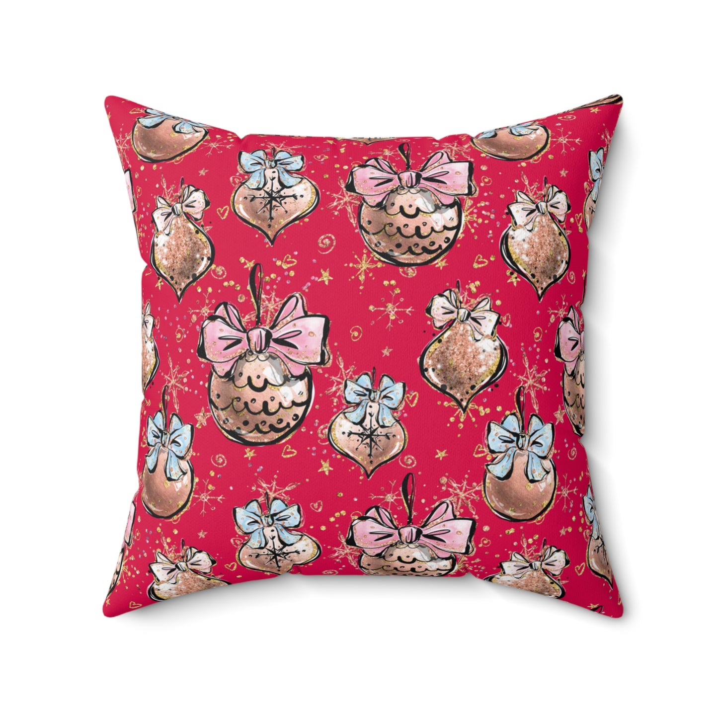 Spun Polyester Square Pillow, Christmas Baubles Cushion