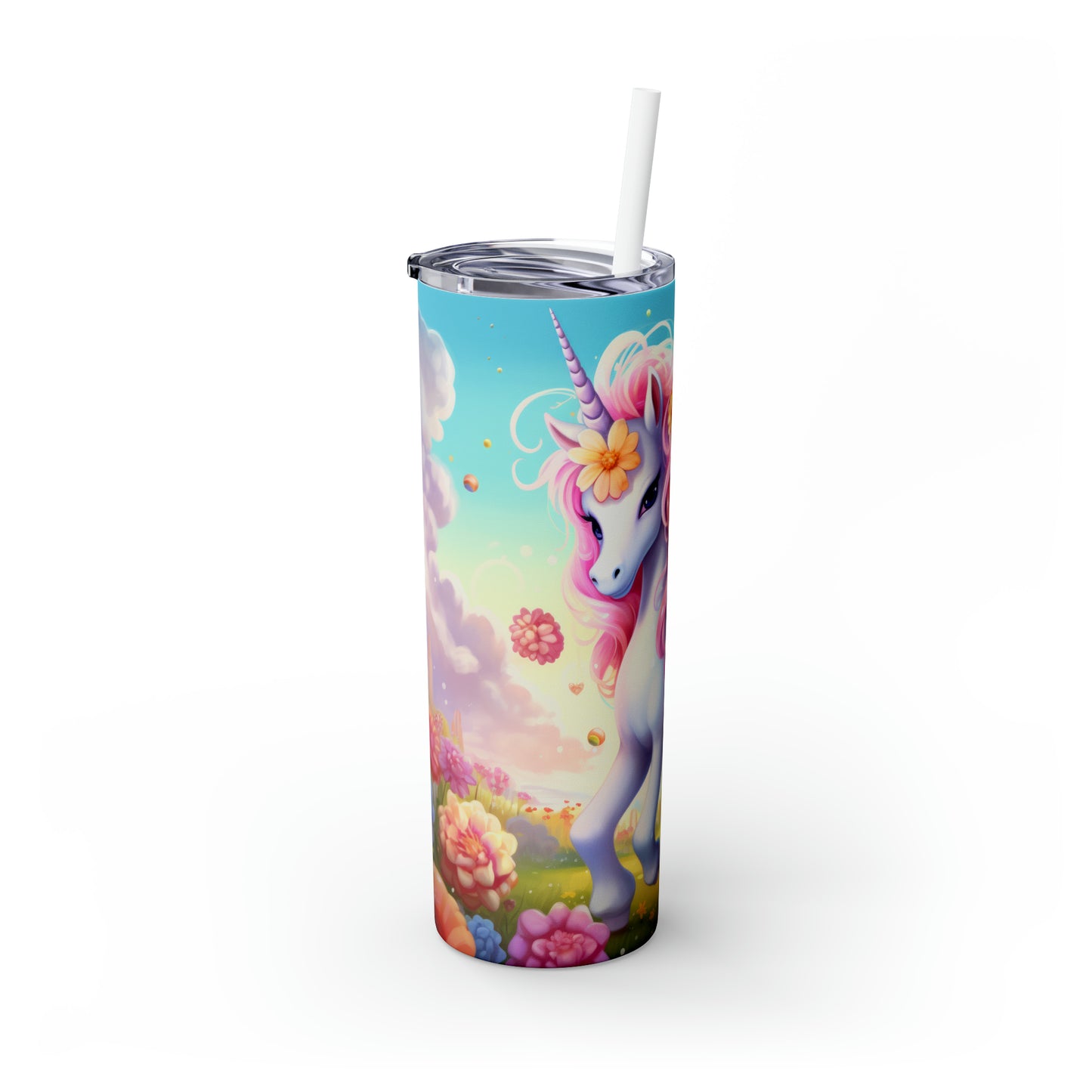 Skinny Tumbler with Straw, 20oz, Unicorn