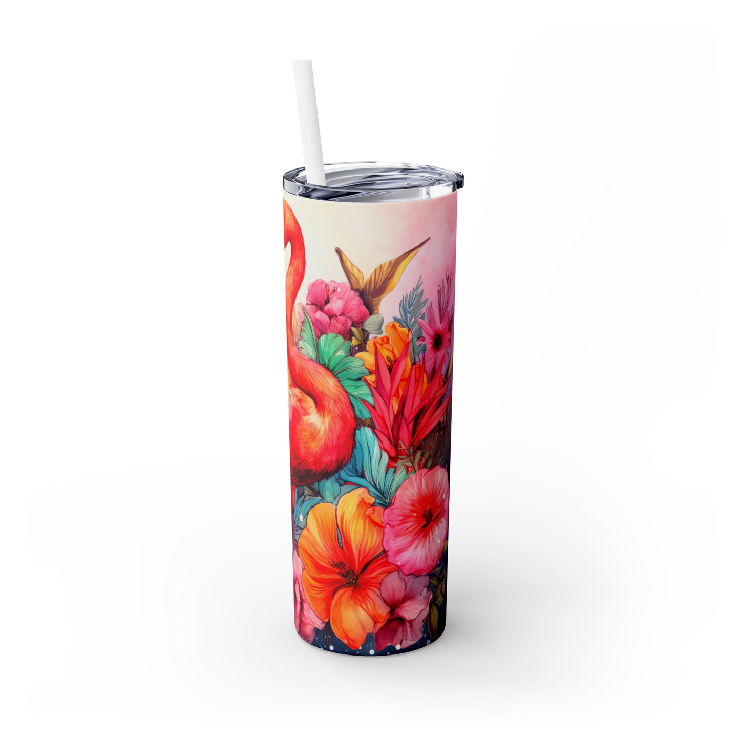 Skinny Tumbler with Straw, 20oz, Flamingo, awd-243