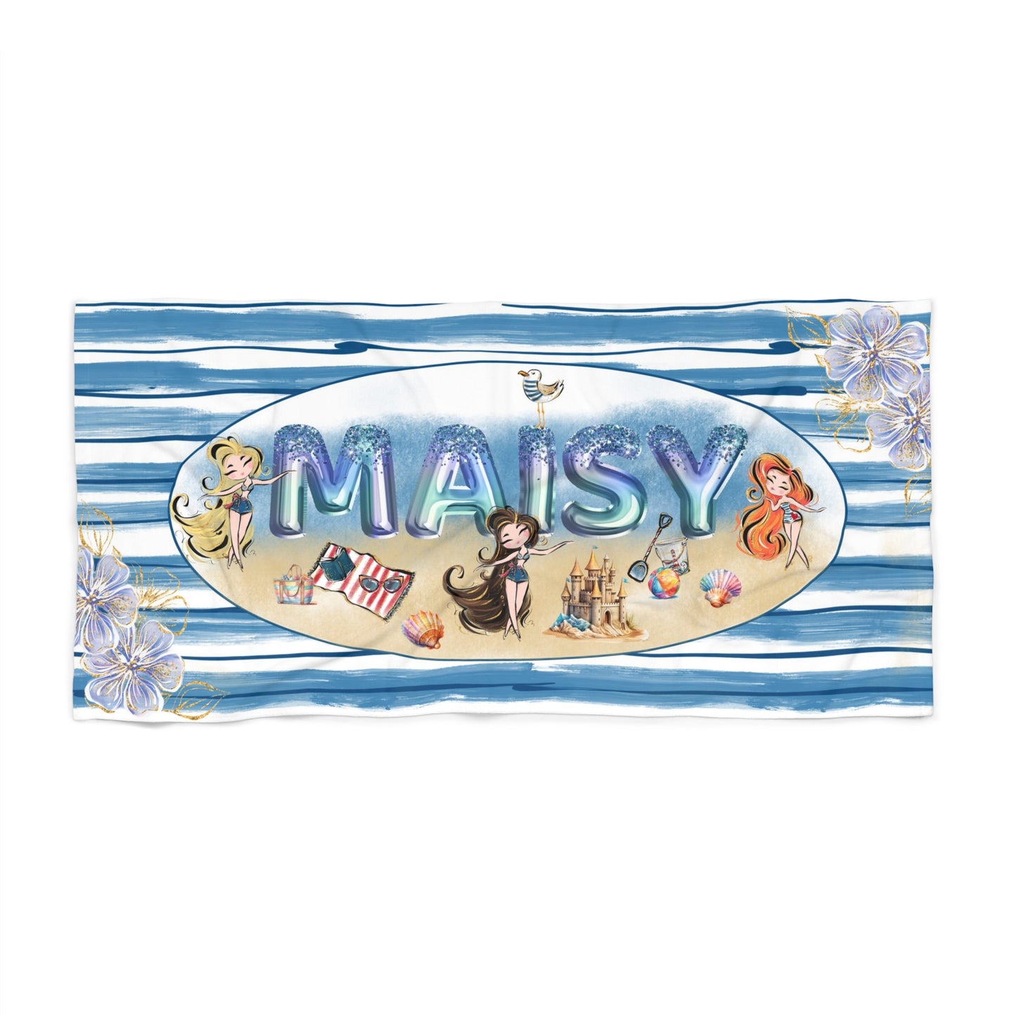 Personalised Beach Towel, Girl's Beach Party, Polycotton Towel, 2 sizes Available