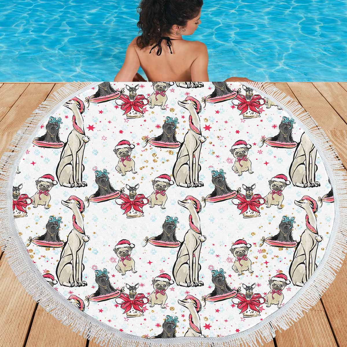 Dog Christmas  Circular Beach Shawl 59"