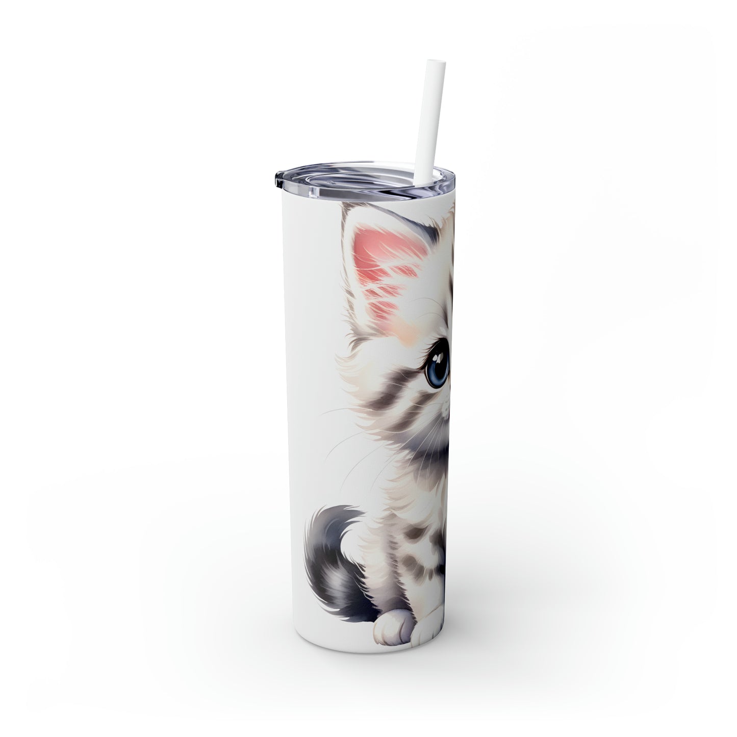 Skinny Tumbler with Straw, 20oz, Cat