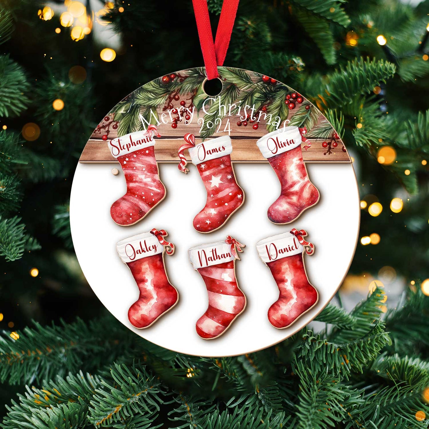 Layered Wooden Personalised Stocking Christmas Ornament