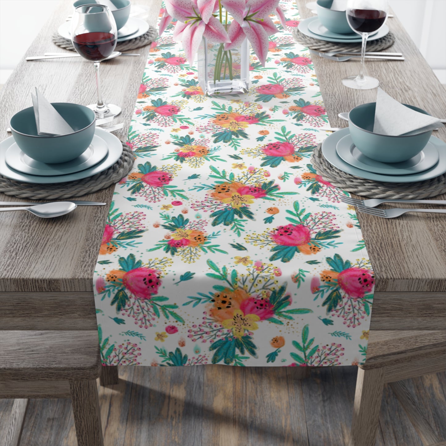 Australian Floral Table Runner, Cotton Twill and Poly Available