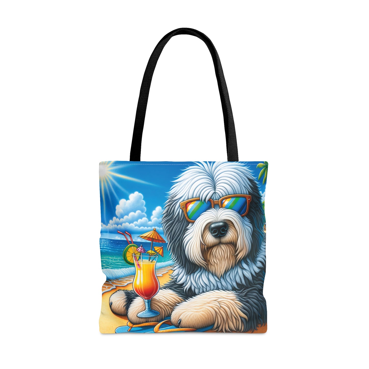 Tote Bag, Dog on Beach, Old English Sheepdog, Tote bag,  awd-1228