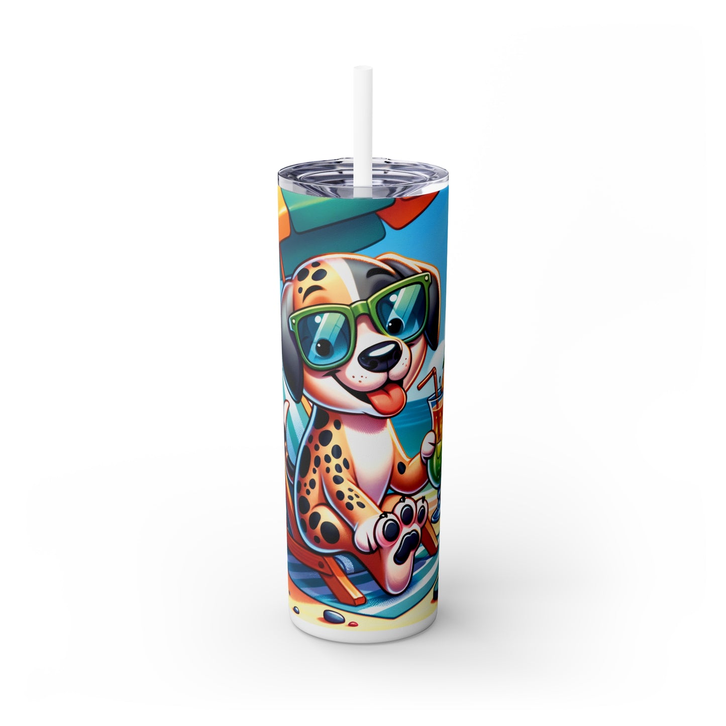 Skinny Tumbler with Straw, 20oz, Dog on Beach, Catahoula Leopard, awd-1203