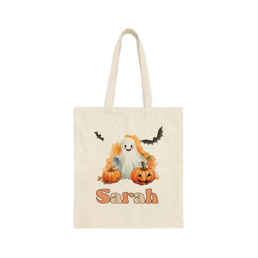 Cotton Canvas Tote Bag, Personalized Trick or Treat Bag, Personalised Halloween Bag, Halloween Tote, Kids Halloween Bag, Trick-or-Treat Bag