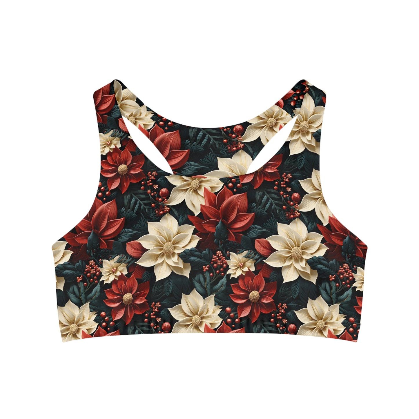 Women's Seamless Sports Bra, Poinsettia, Women's Crop Top, Women's Sportswear, Women's Athleticwear, Women's Activewear