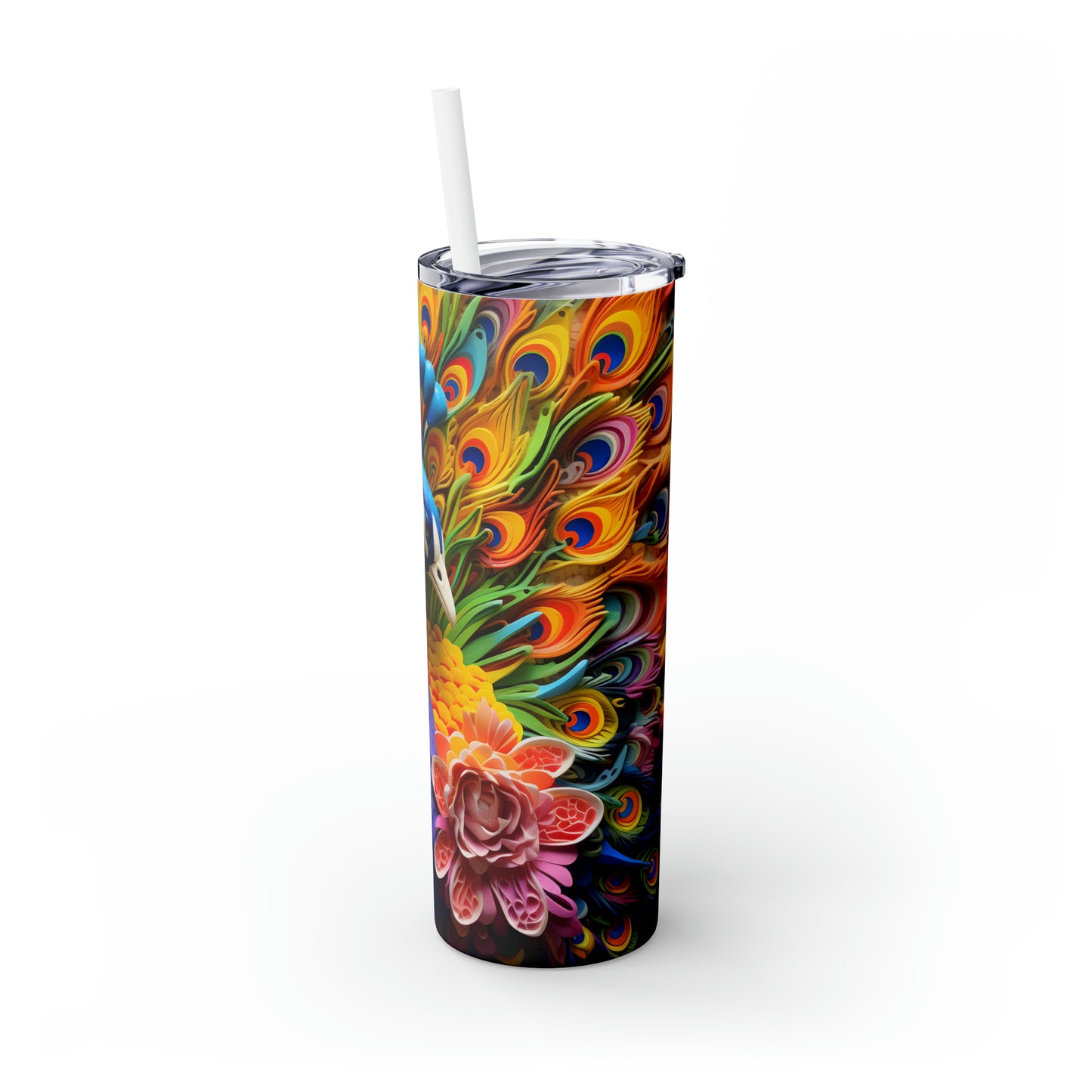 Skinny Tumbler with Straw, 20oz, Peacock