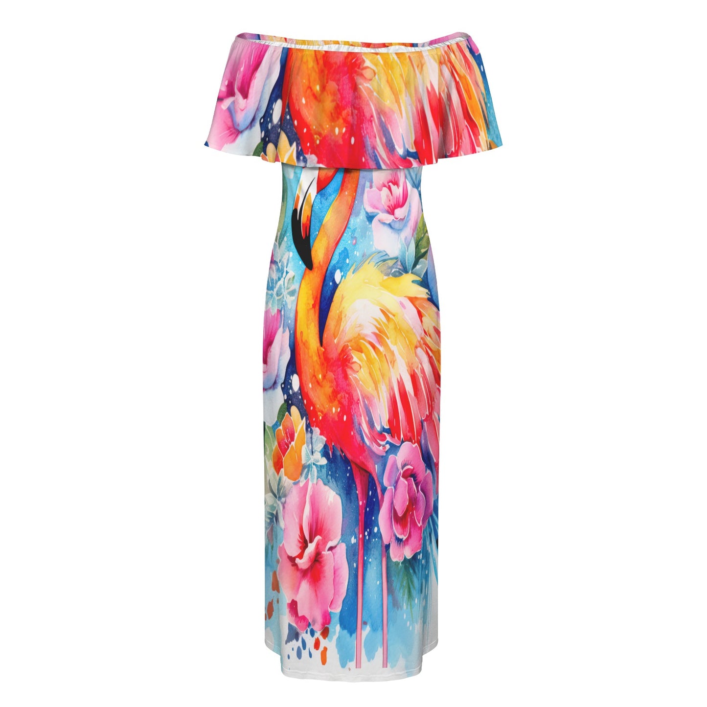 Flamingo awd242 Women's Off Shoulder Ruffle Boat Neck Dress (Model D71)