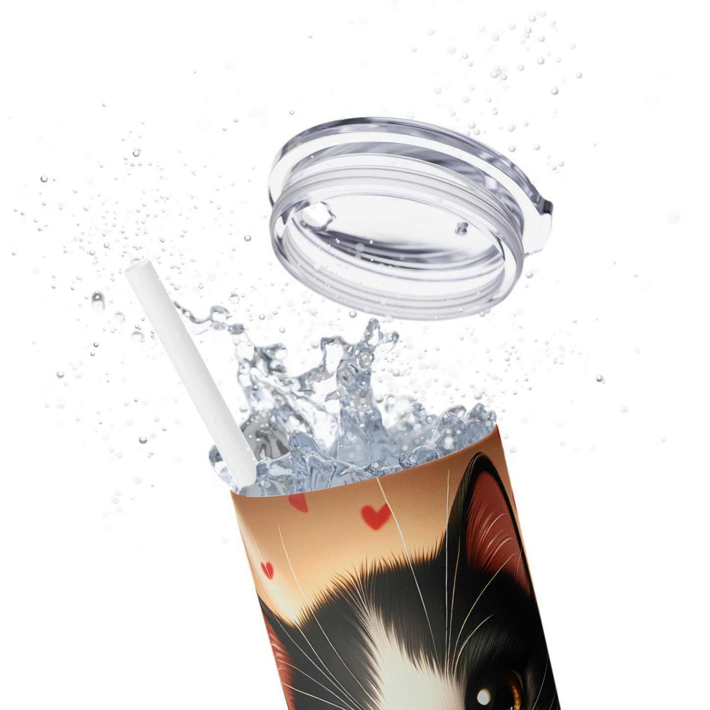 Skinny Tumbler with Straw, 20oz, Cat, Valentines Day, awd-924