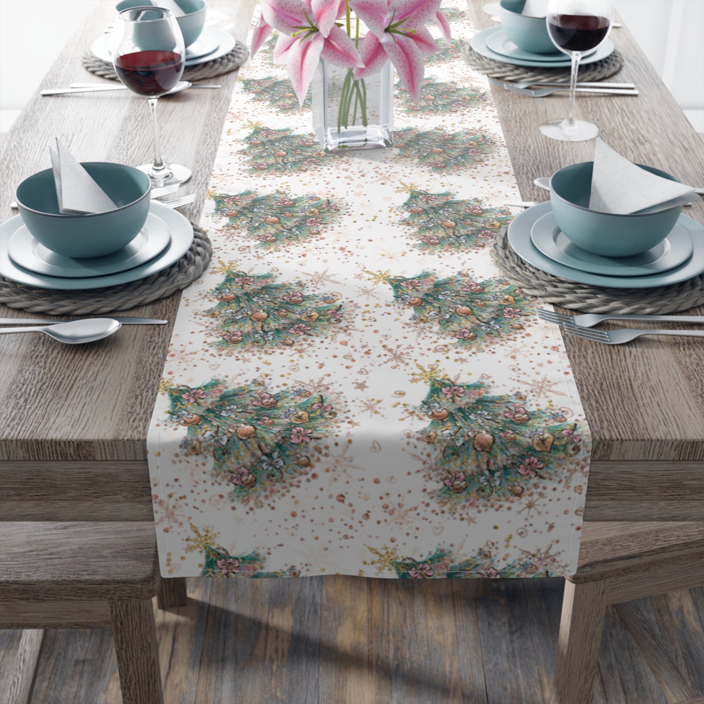 Christmas Tree Table Runner, Cotton Twill and Poly Available