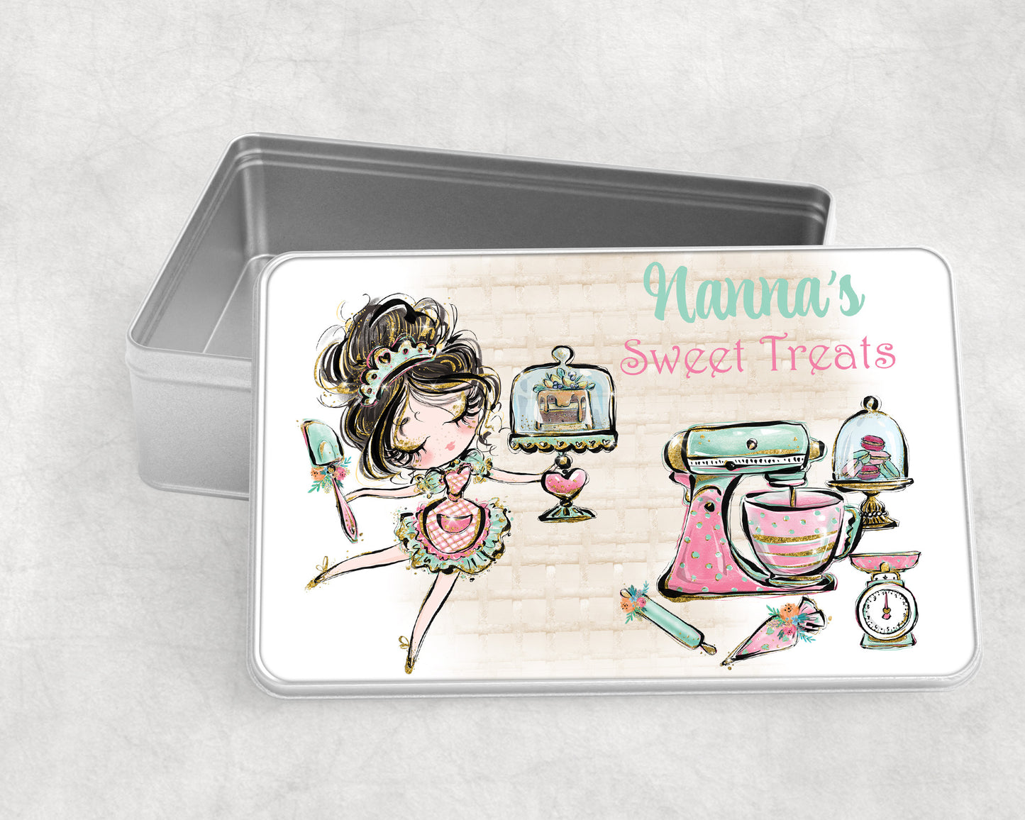 Personalised Aluminium Tin - Baking Sweet Treats, Choose your design add your text