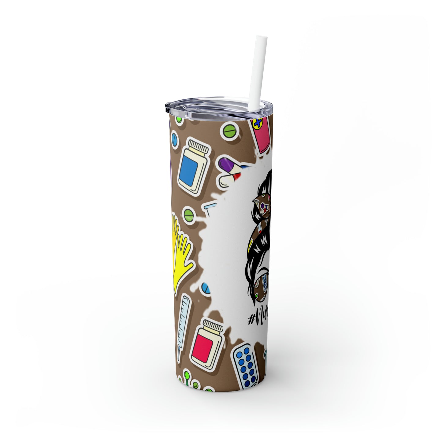 Skinny Tumbler with Straw, 20oz, Nurse