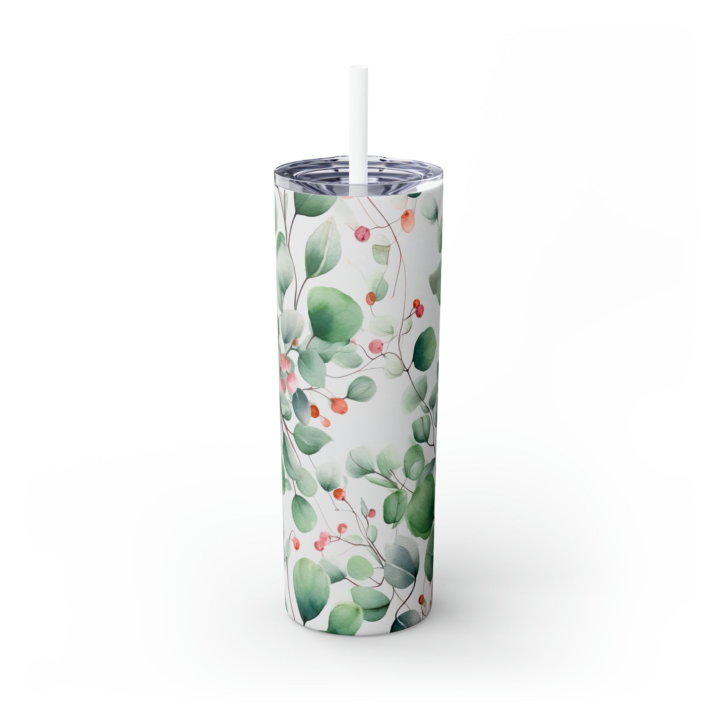 Skinny Tumbler with Straw, 20oz, Eucalyptus Leaves, awd-325