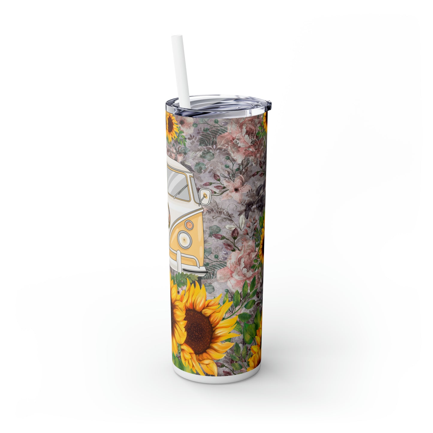 Skinny Tumbler with Straw, 20oz, Sunflower Combi Van