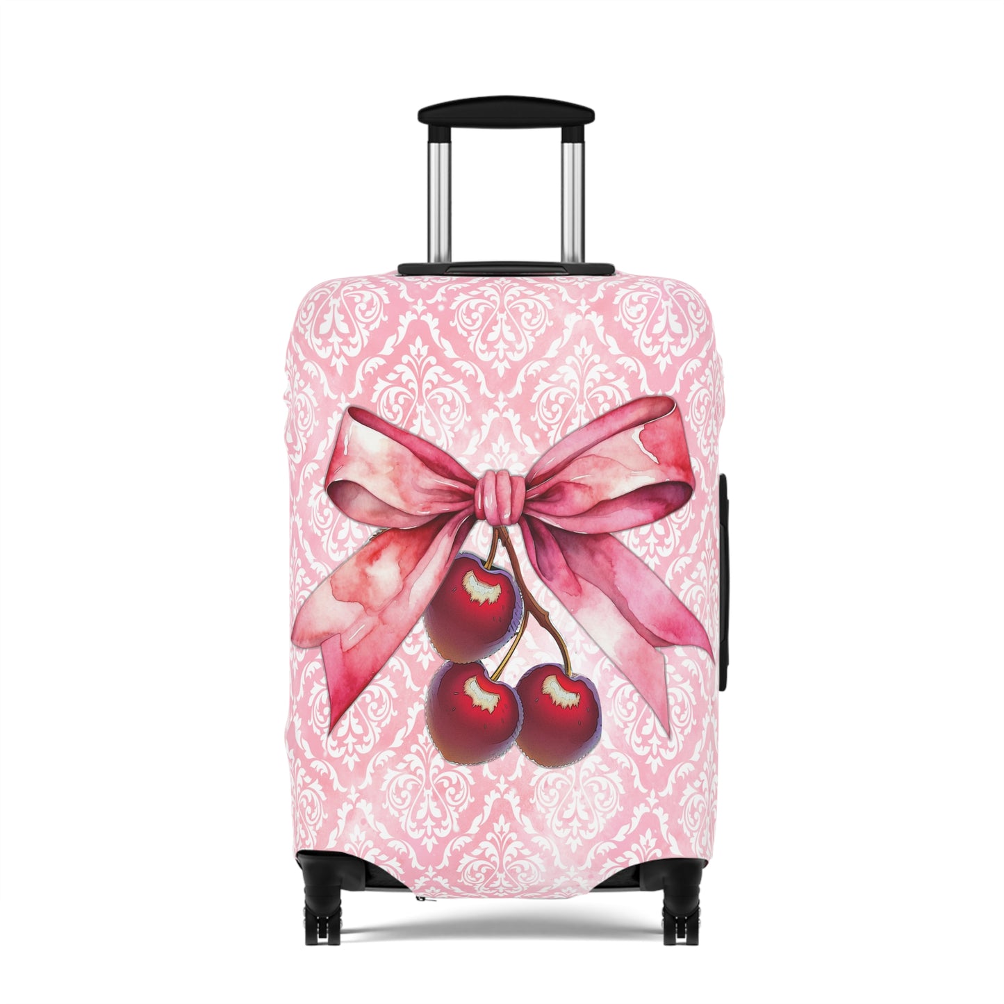 Luggage Cover, Rockabilly, Coquette, Pink Damask, Cherries and Ribbon, awd-2507