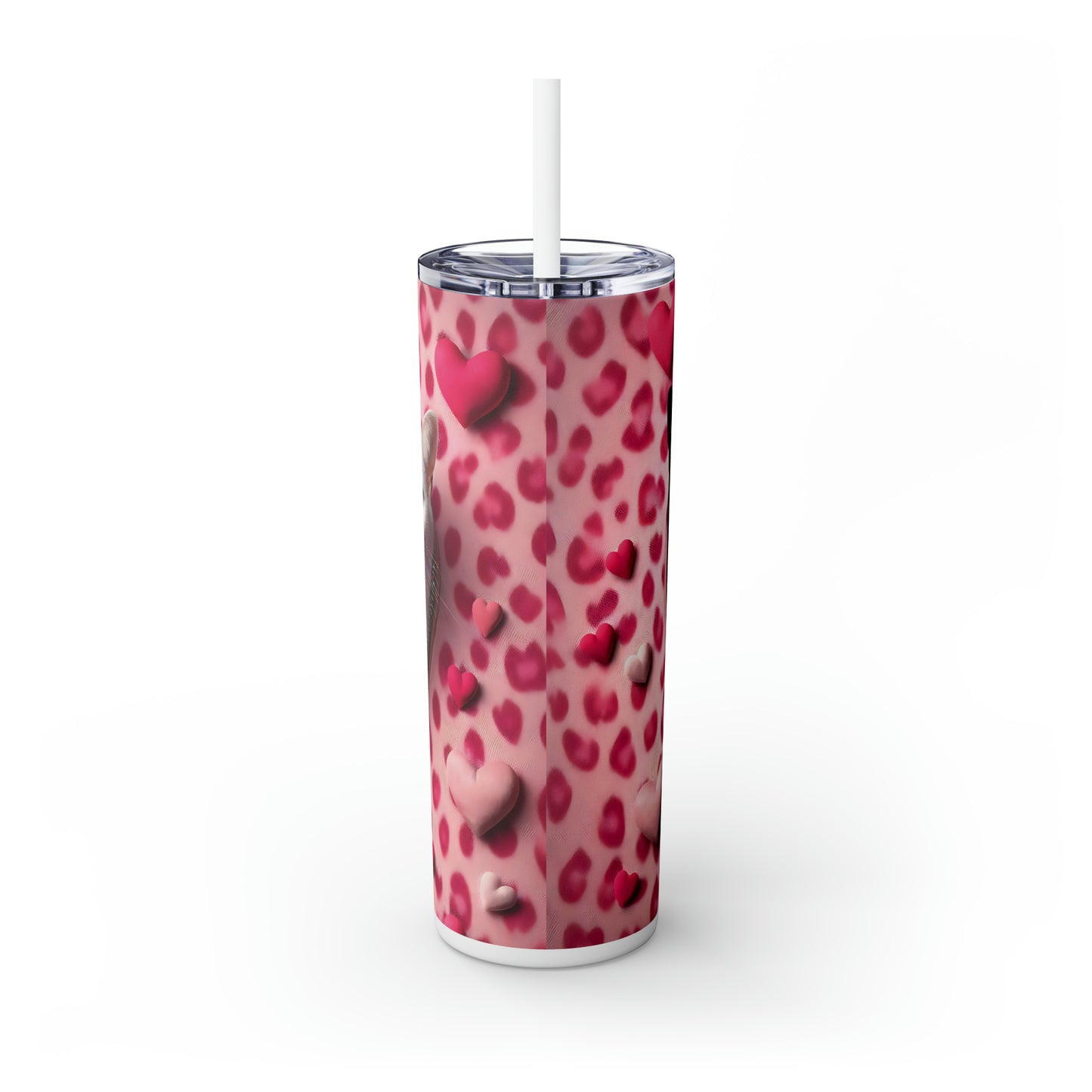 Skinny Tumbler with Straw, 20oz, Cat, Valentines Day, awd-757