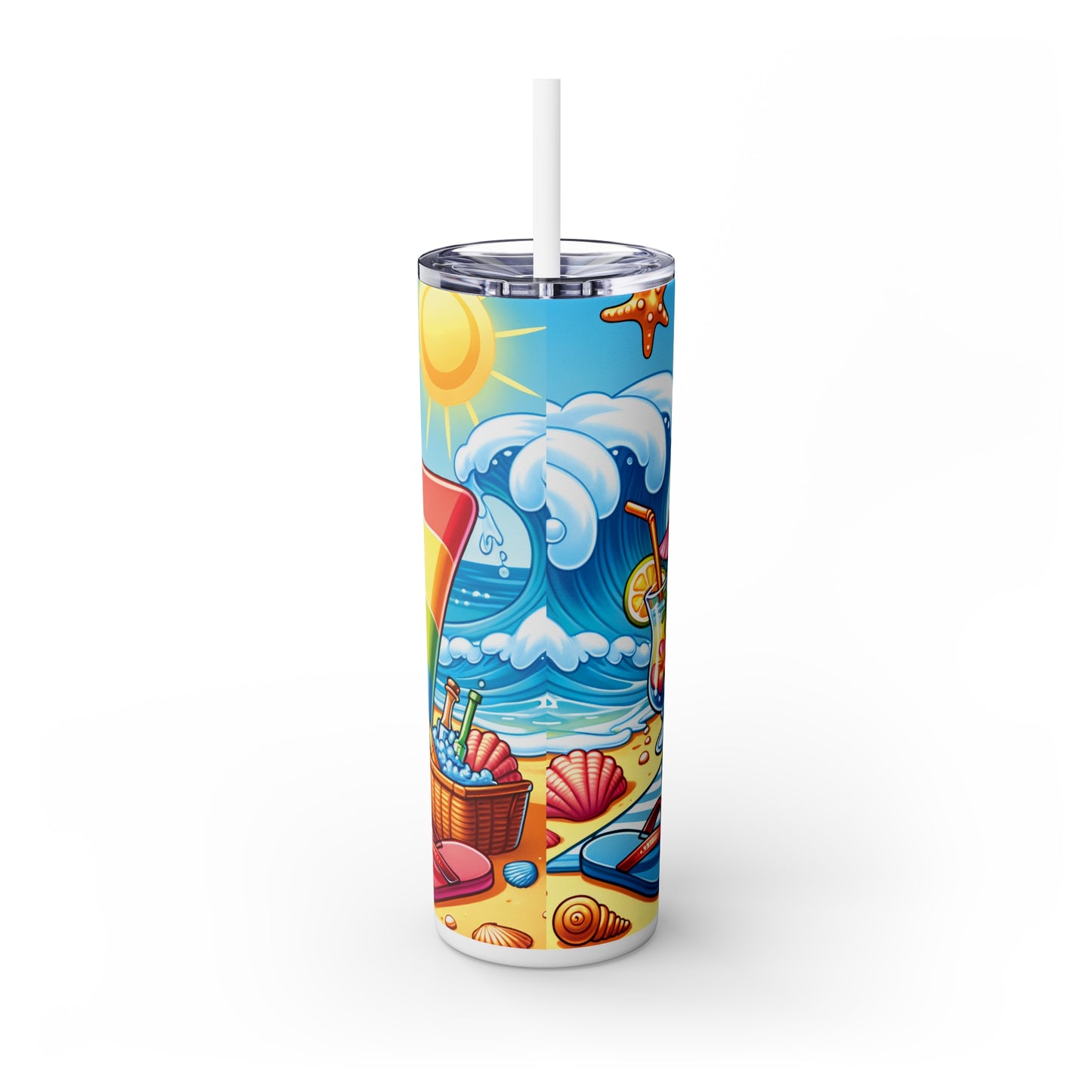 Skinny Tumbler with Straw, 20oz, Dog on Beach, Shar Pei, awd-1242