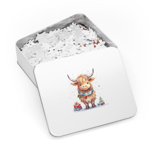 Puzzle, Christmas Highland Cow, Personalised/Non-Personalised (30, 110, 252, 500,1000-Piece)