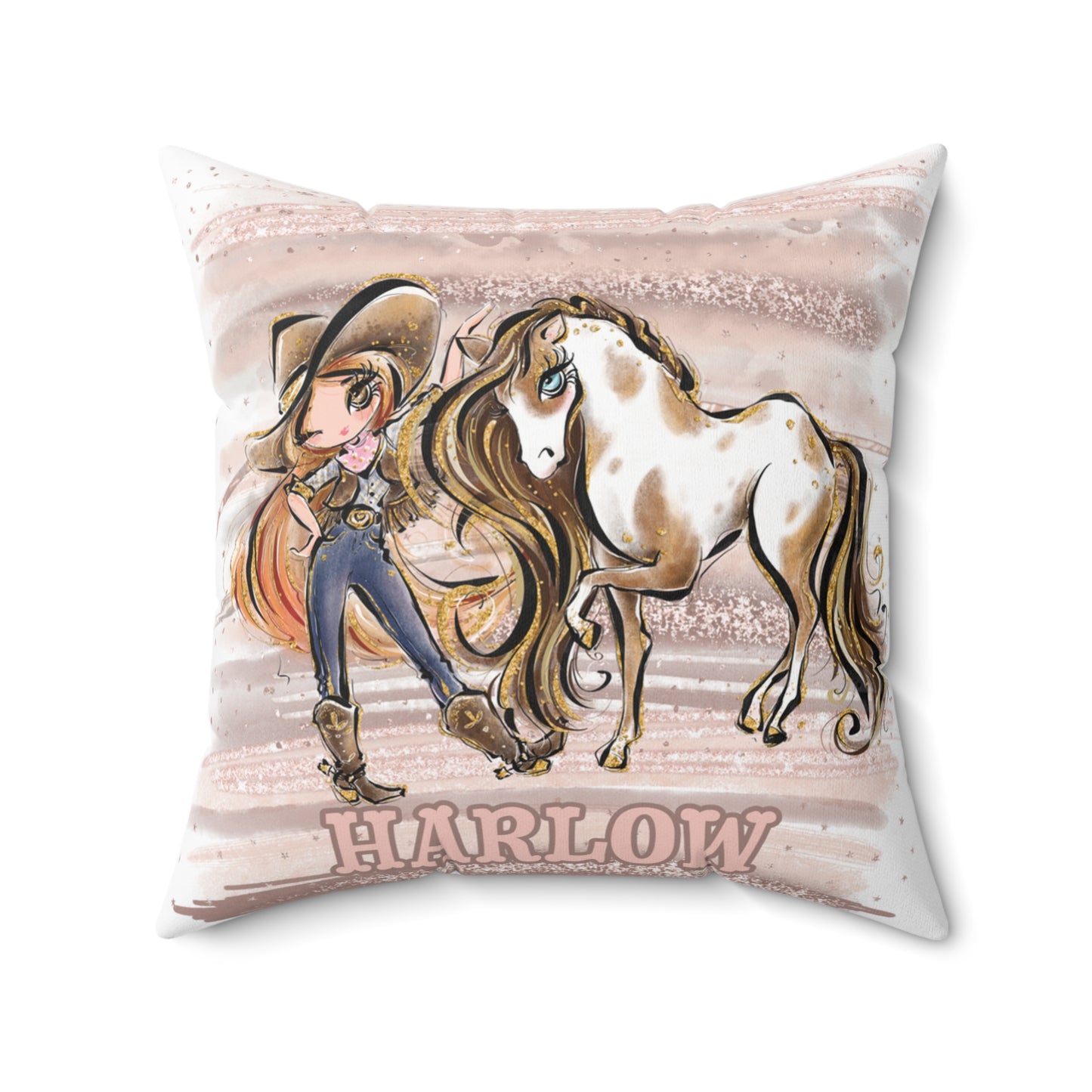 Personalised Cowgirl and Horse Cushion,  Red Hair, Brown Eyes, Polyester Square Cushion, Christmas cushion