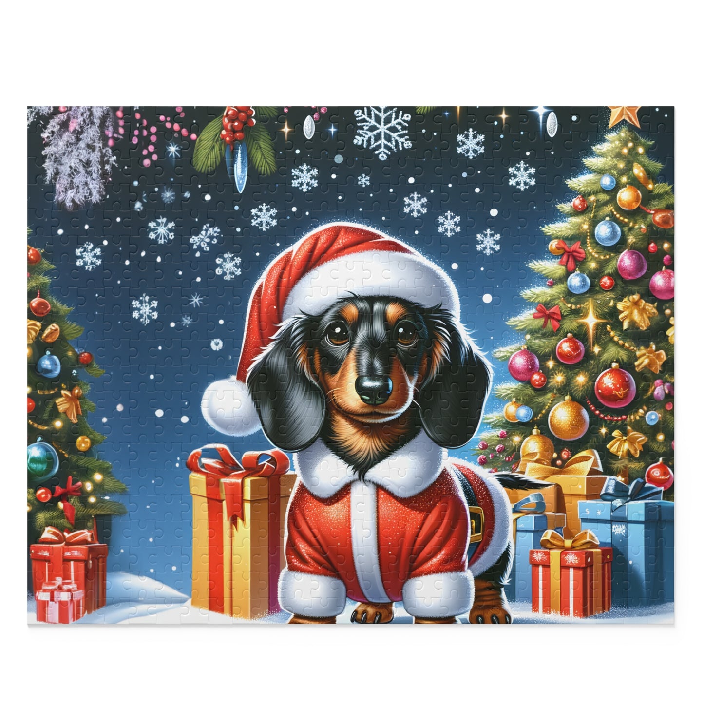 Personalised/Non-Personalised Puzzle, Christmas, Dashound (120, 252, 500-Piece)