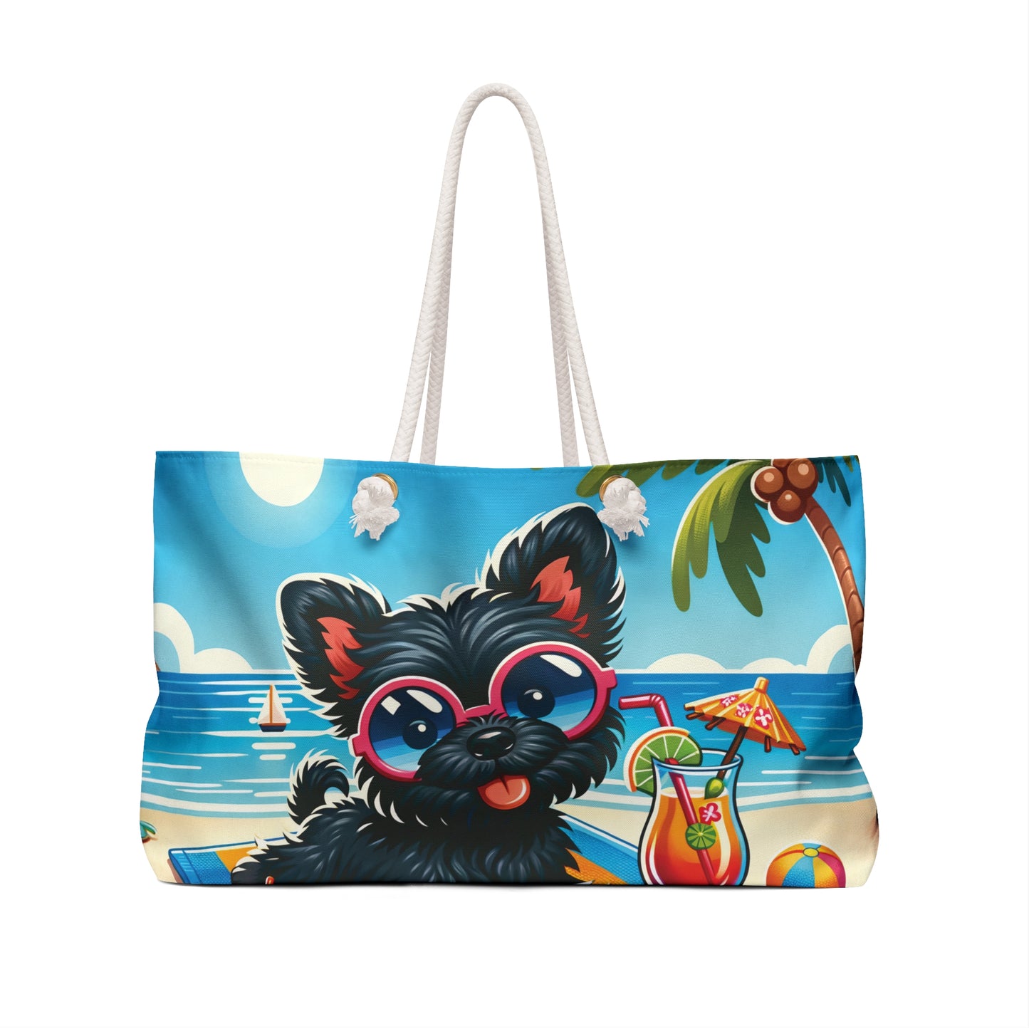 Personalised/Non-Personalised Weekender Bag, Summer Beach Dog, Affenpinscher, Large Weekender Bag, Beach Bag, Book Bag