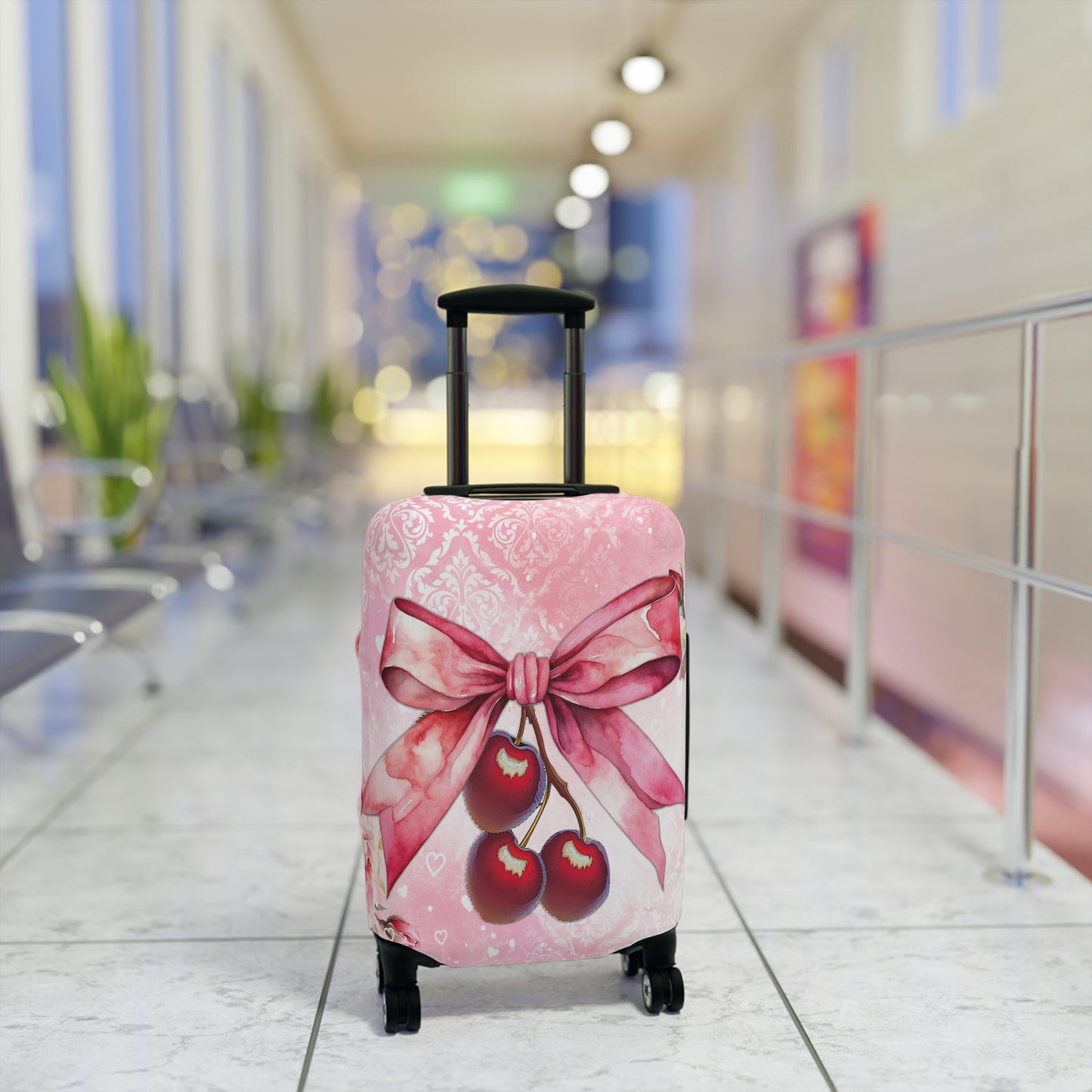 Luggage Cover, Rockabilly, Coquette, Pink Watercolour, Roses, Cherries and Ribbon, awd-2520