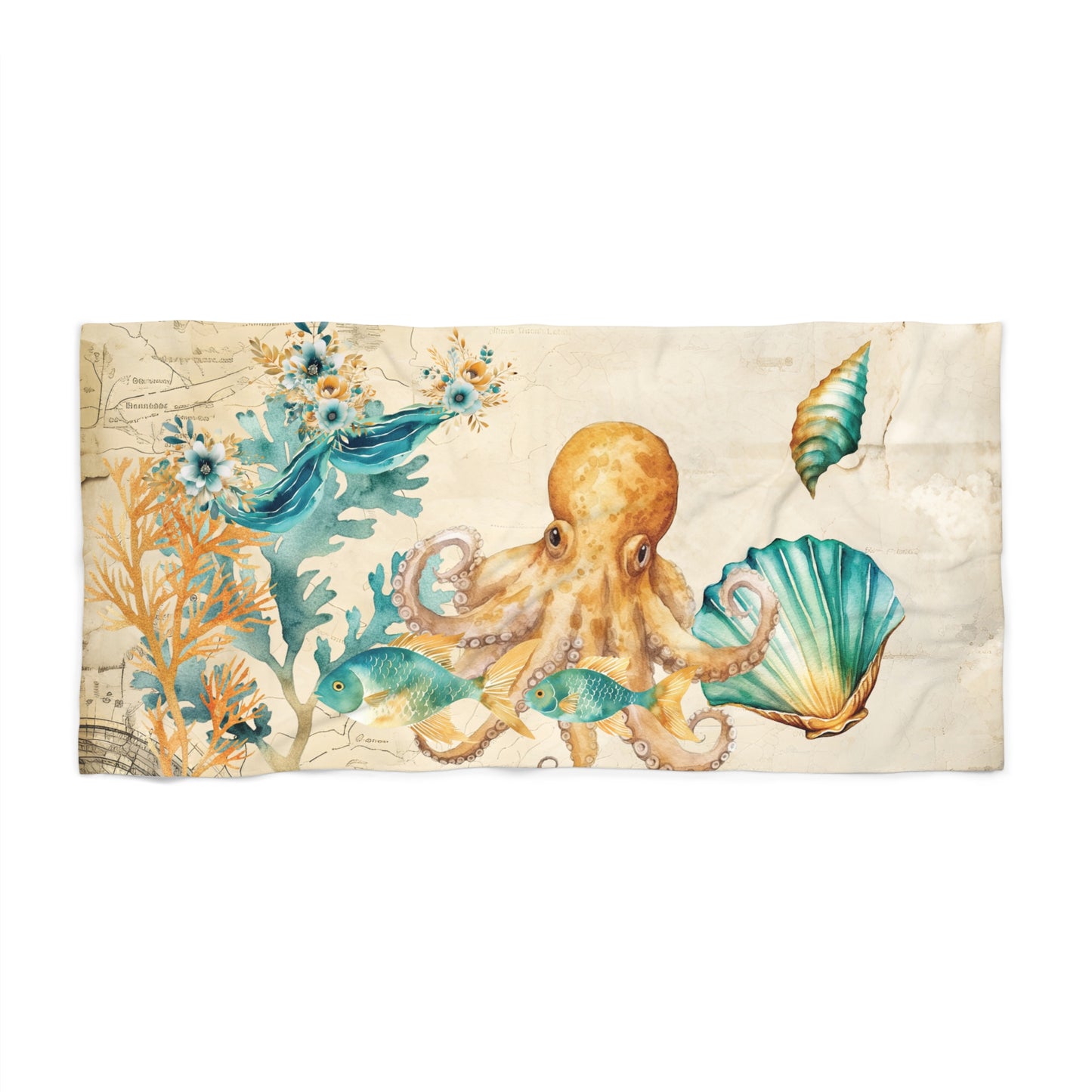 Personalised Beach Towel, Nautical Octopus, Polycotton Towel, 2 sizes Available