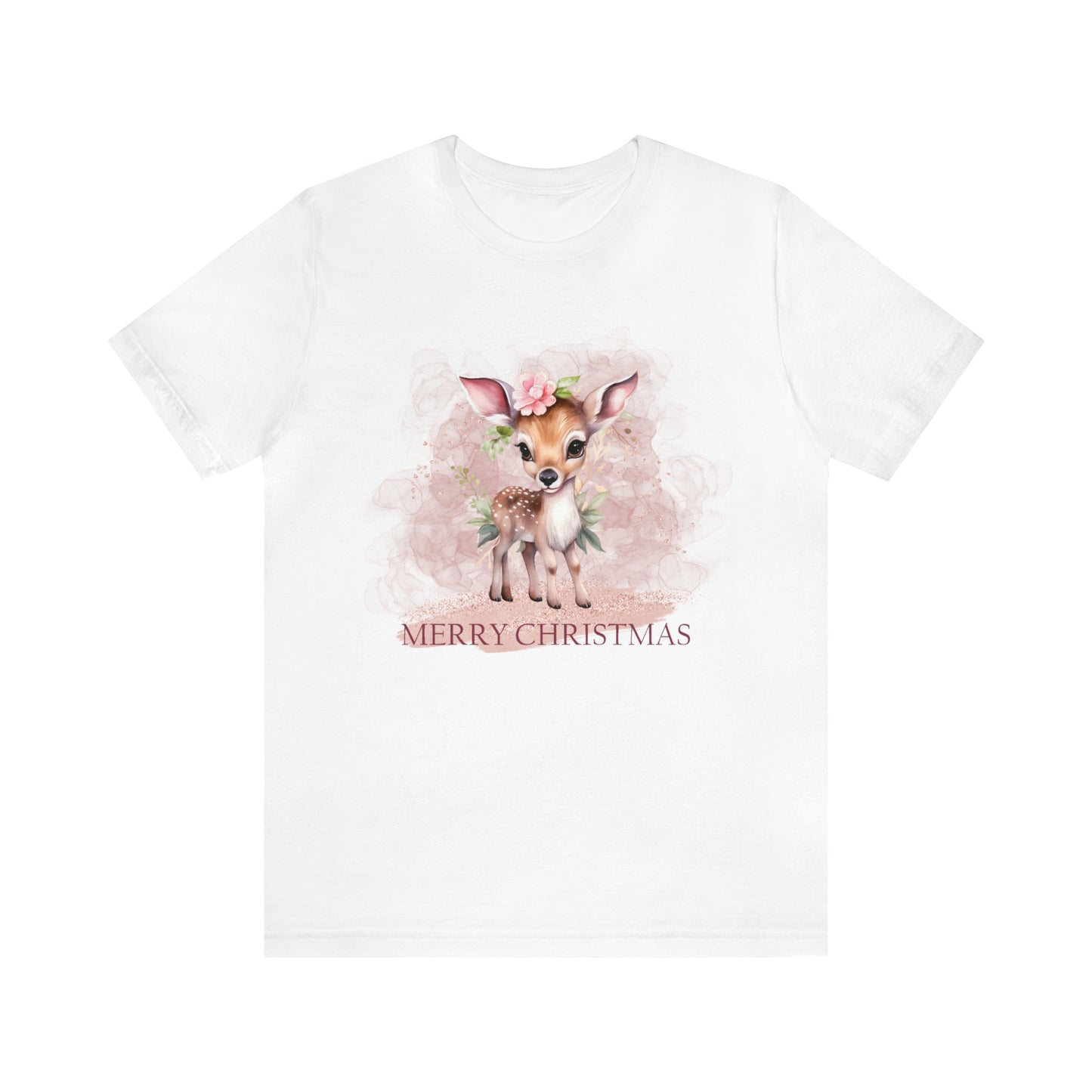 Unisex Adults Jersey Short Sleeve Tee Pink Christmas, Deer, Christmas TShirt