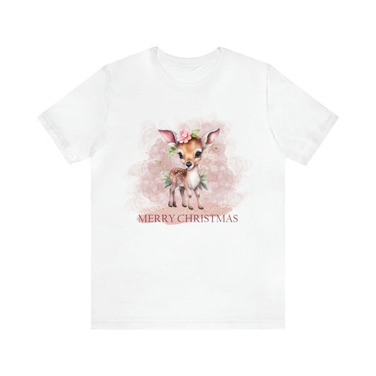 Unisex Adults Jersey Short Sleeve Tee Pink Christmas, Deer, Christmas TShirt