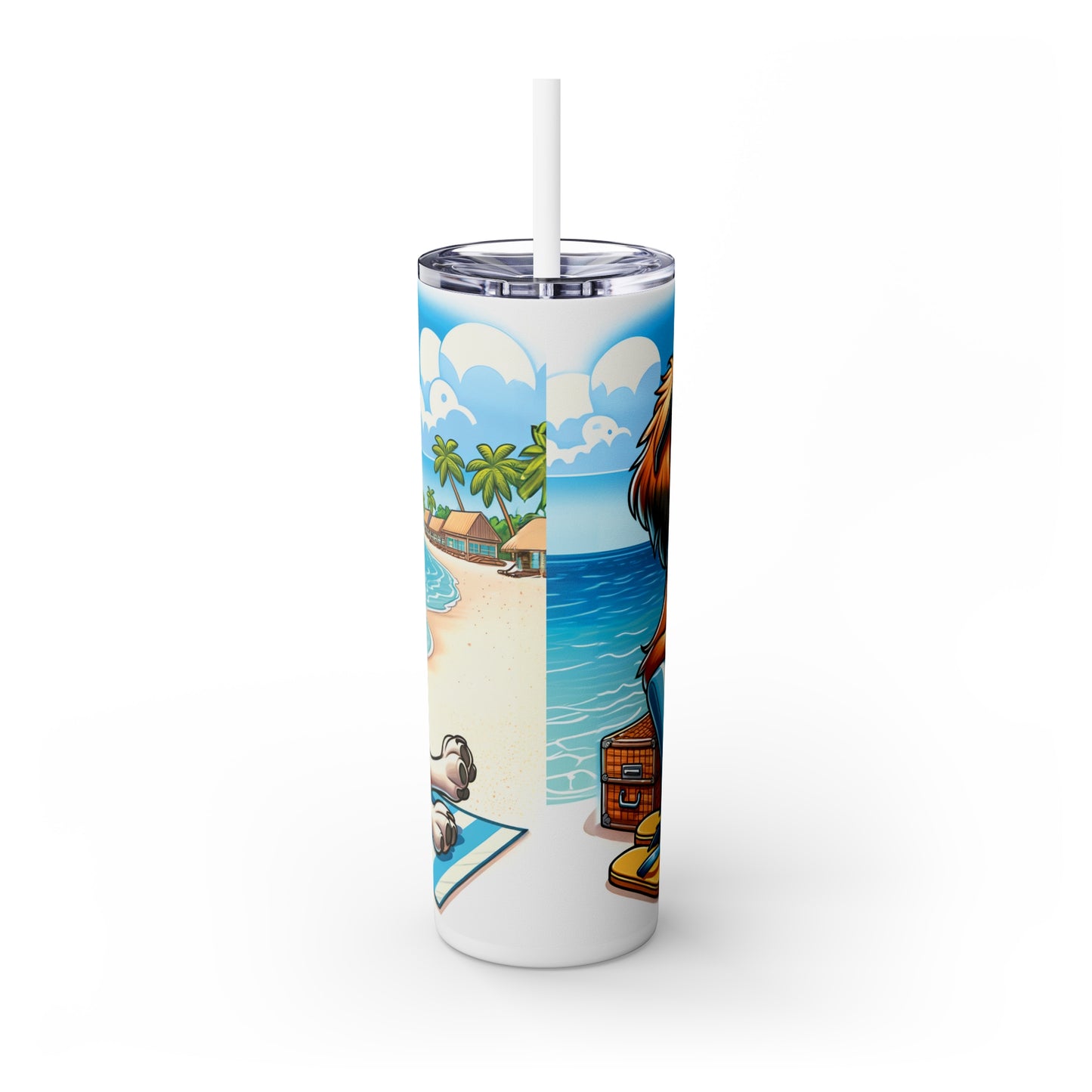 Skinny Tumbler with Straw, 20oz, Dog on Beach, English Setter, awd-1211