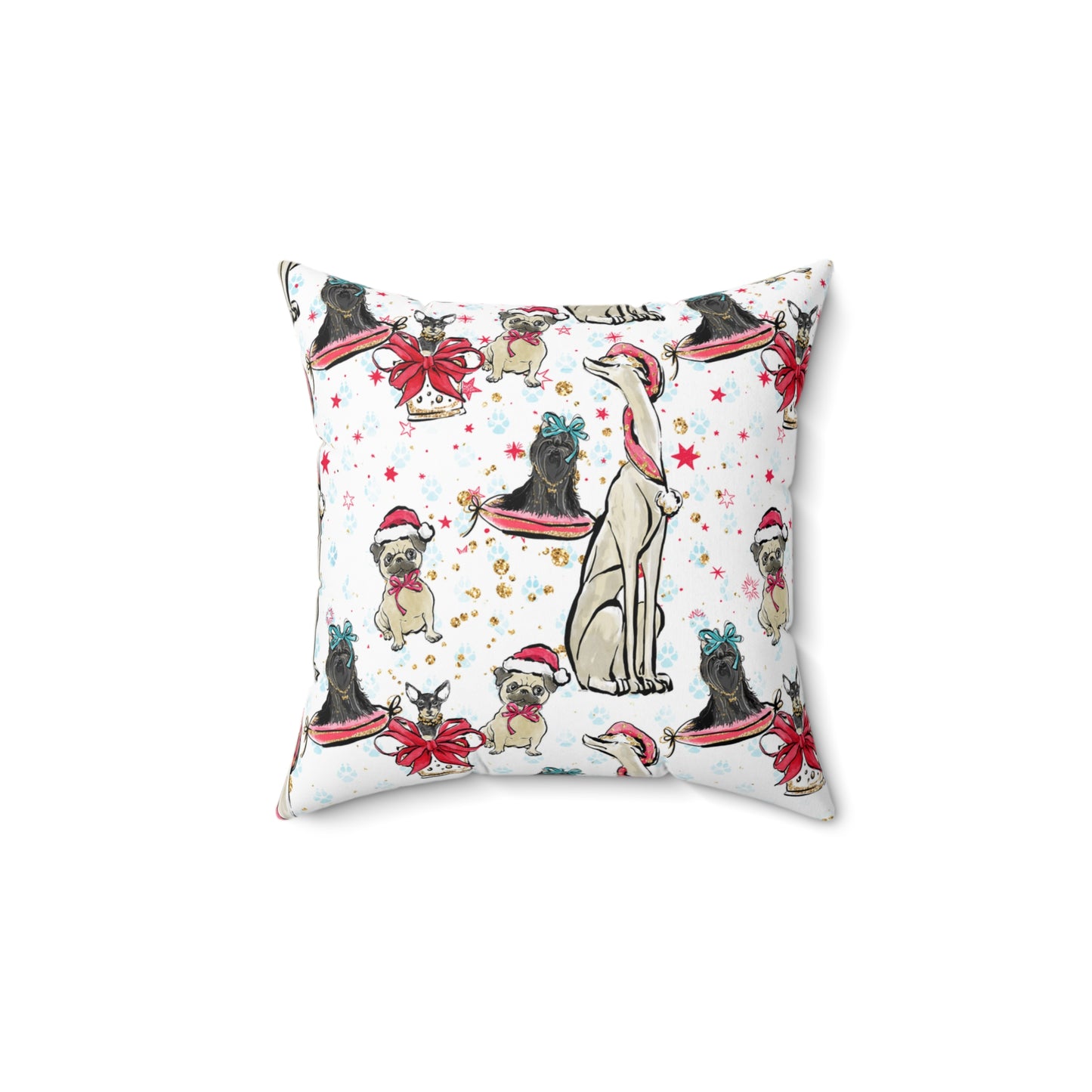 Spun Polyester Square Pillow, Doggie Christmas Cushion