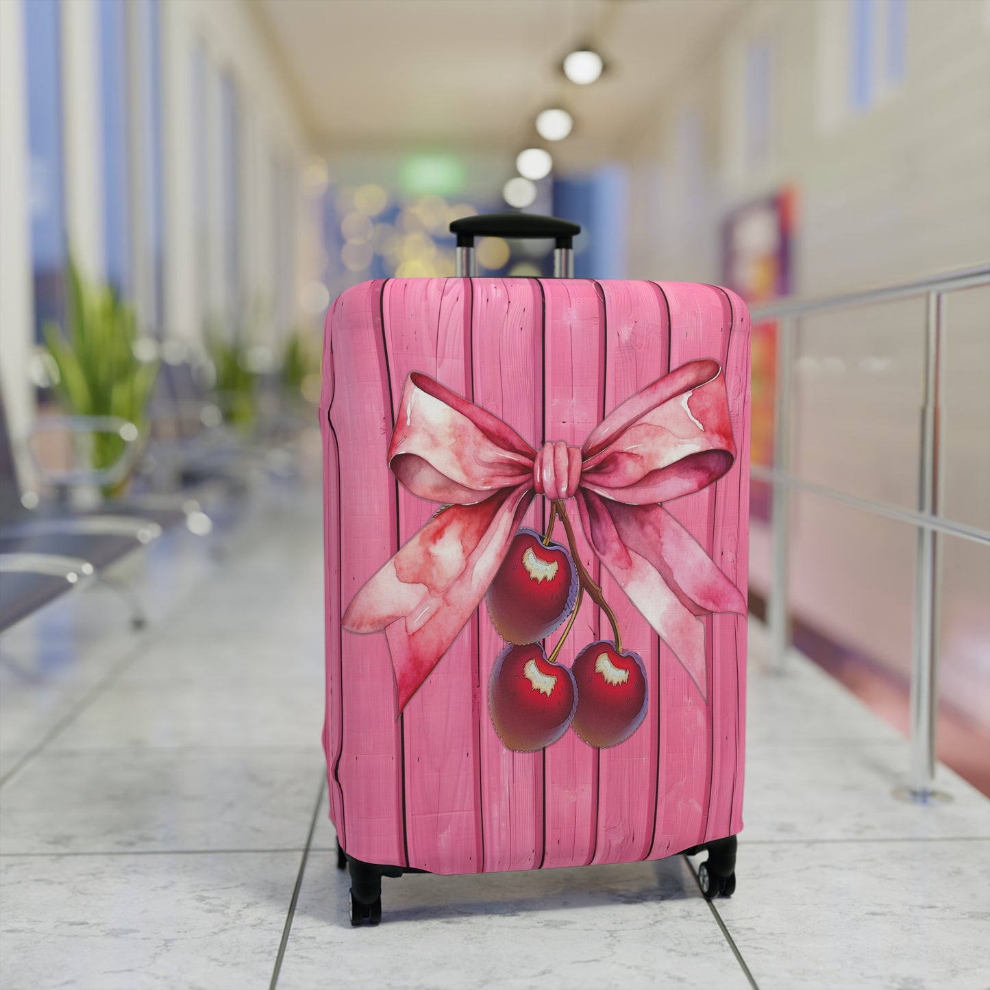 Luggage Cover, Rockabilly, Coquette, Pink, Cherries and Ribbon, awd-2503