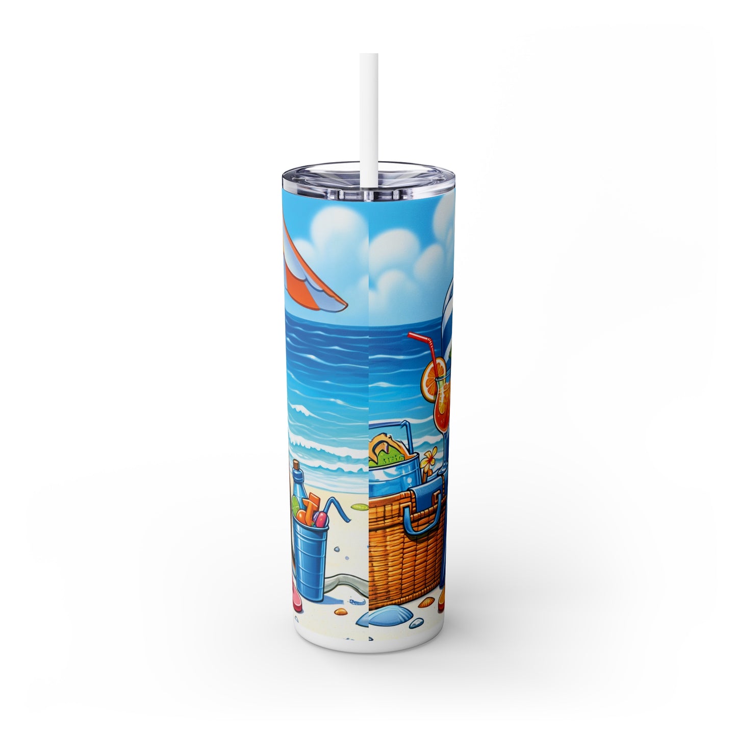 Skinny Tumbler with Straw, 20oz, Dog on Beach, Bloodhound, awd-1106