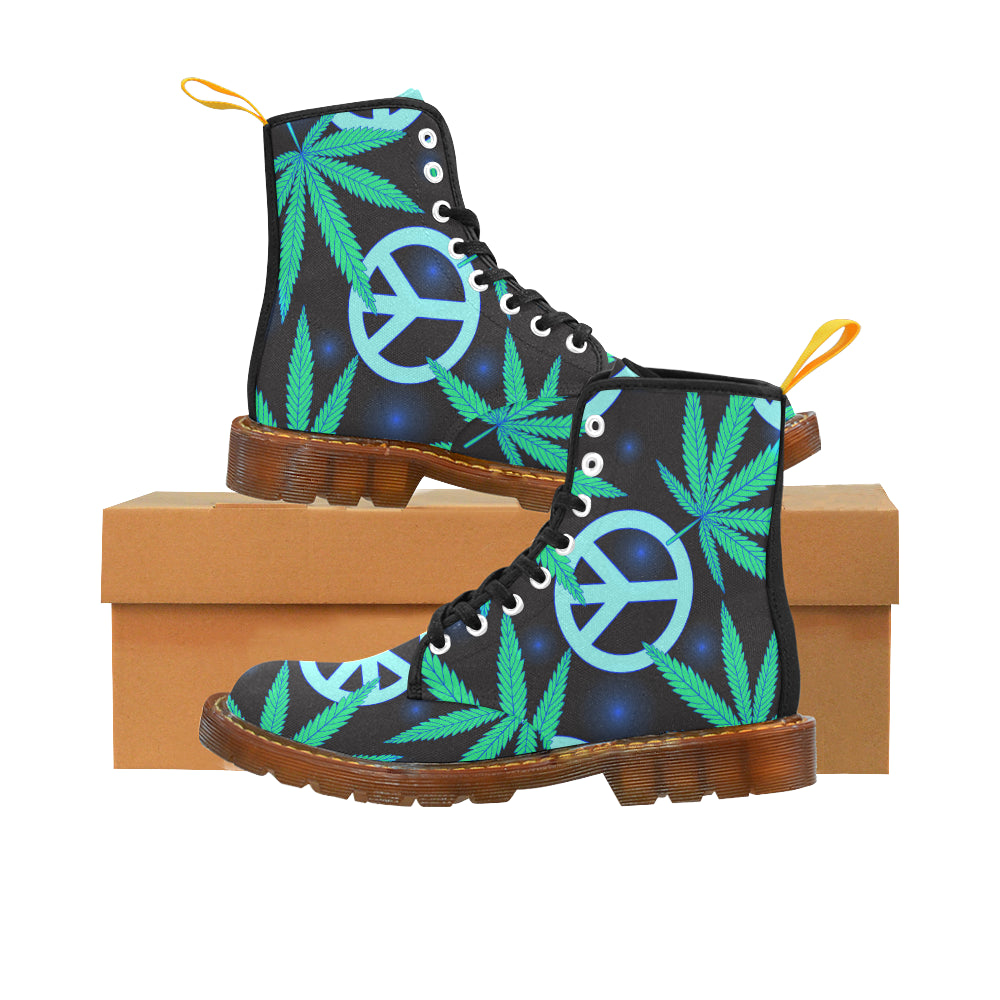Martin Boots For Men Cannabis leaves and peace symbol honey