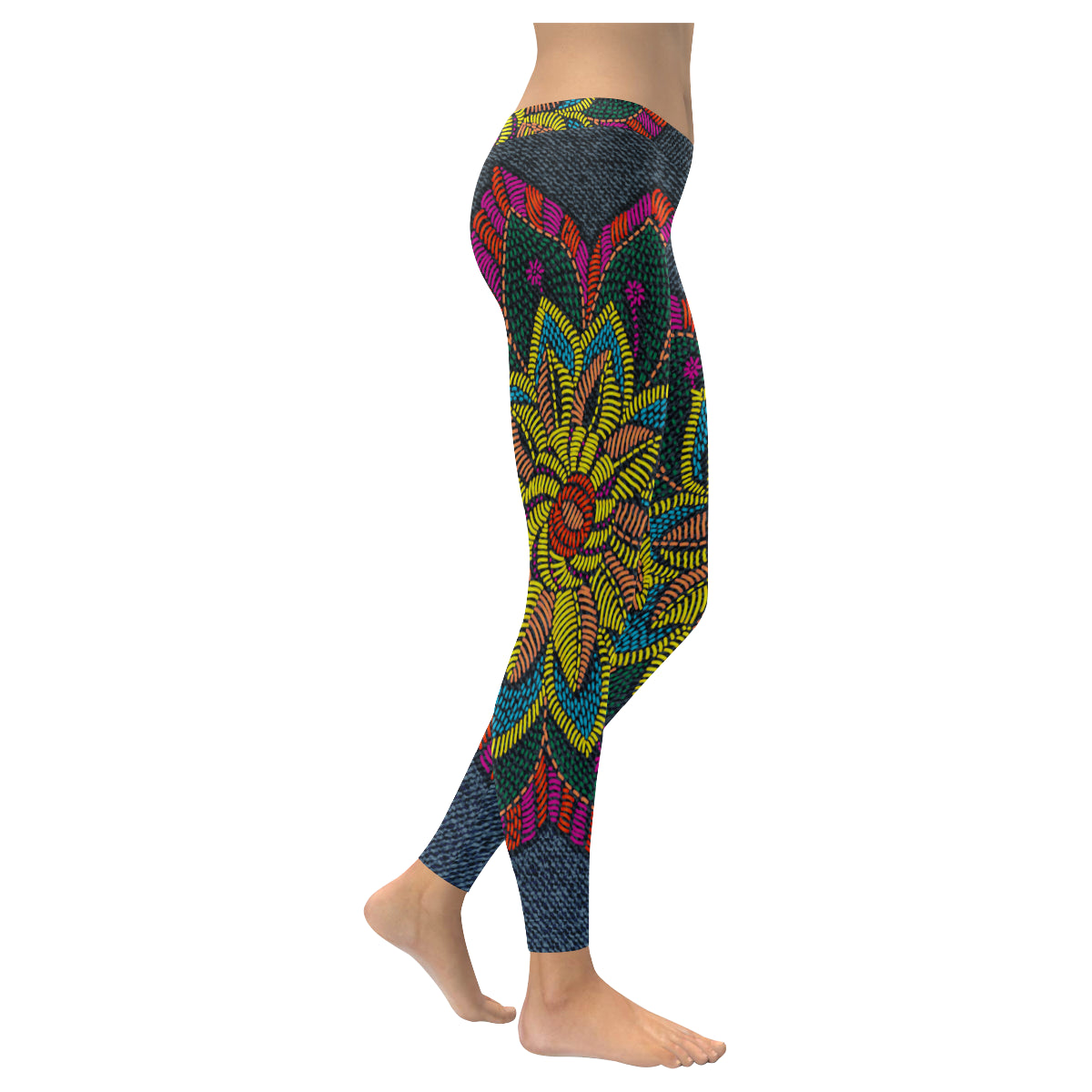 print flower jeans Women's Low Rise Leggings (Invisible Stitch)