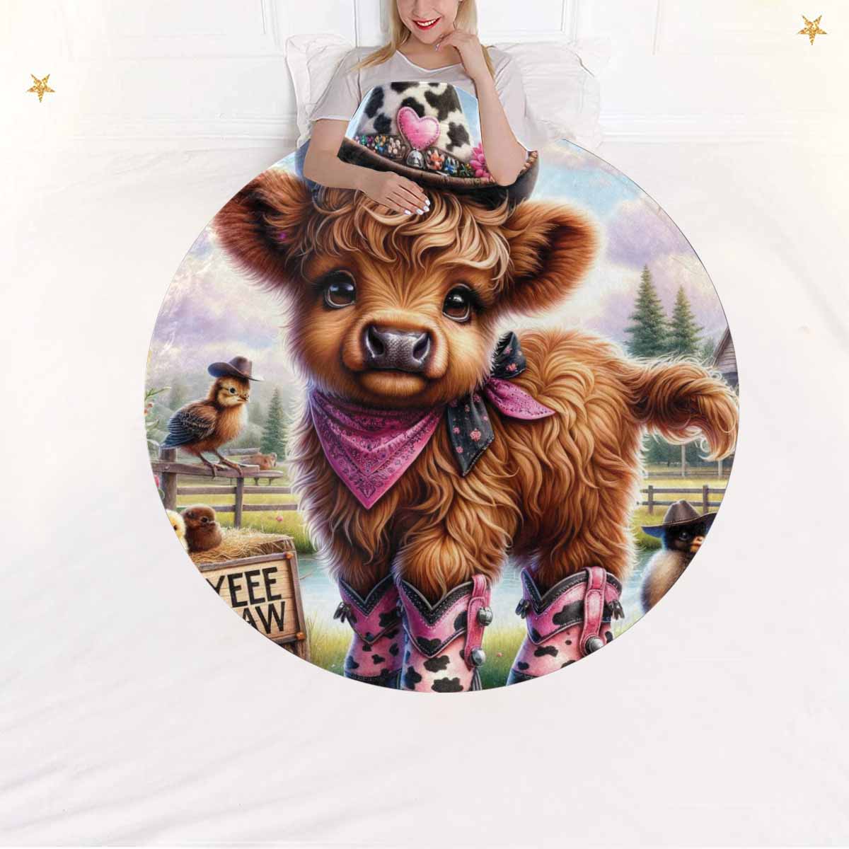 Higland Cow Awd1417  Circular Micro Fleece Blanket 47"