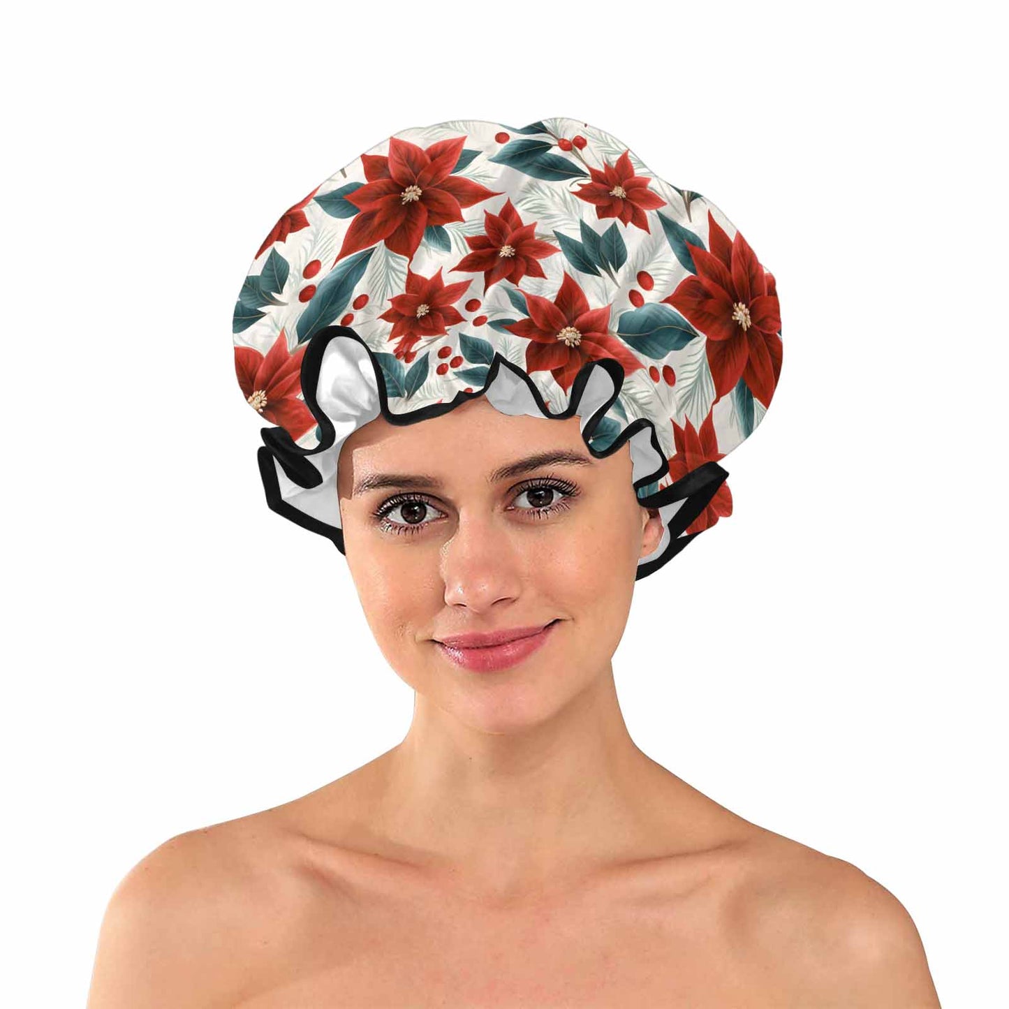 Christmas Red Poinsettia  Shower Cap