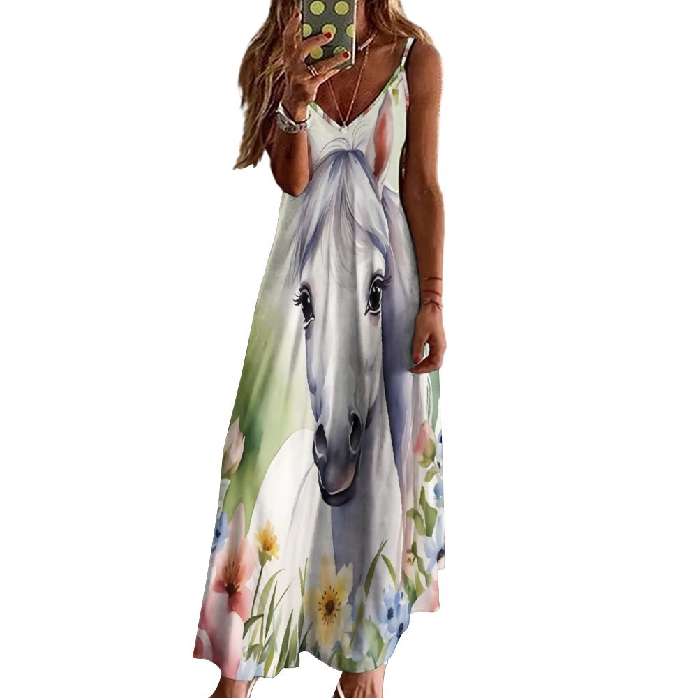 Horse Spaghetti Strap Ankle-Length Dress Long dress