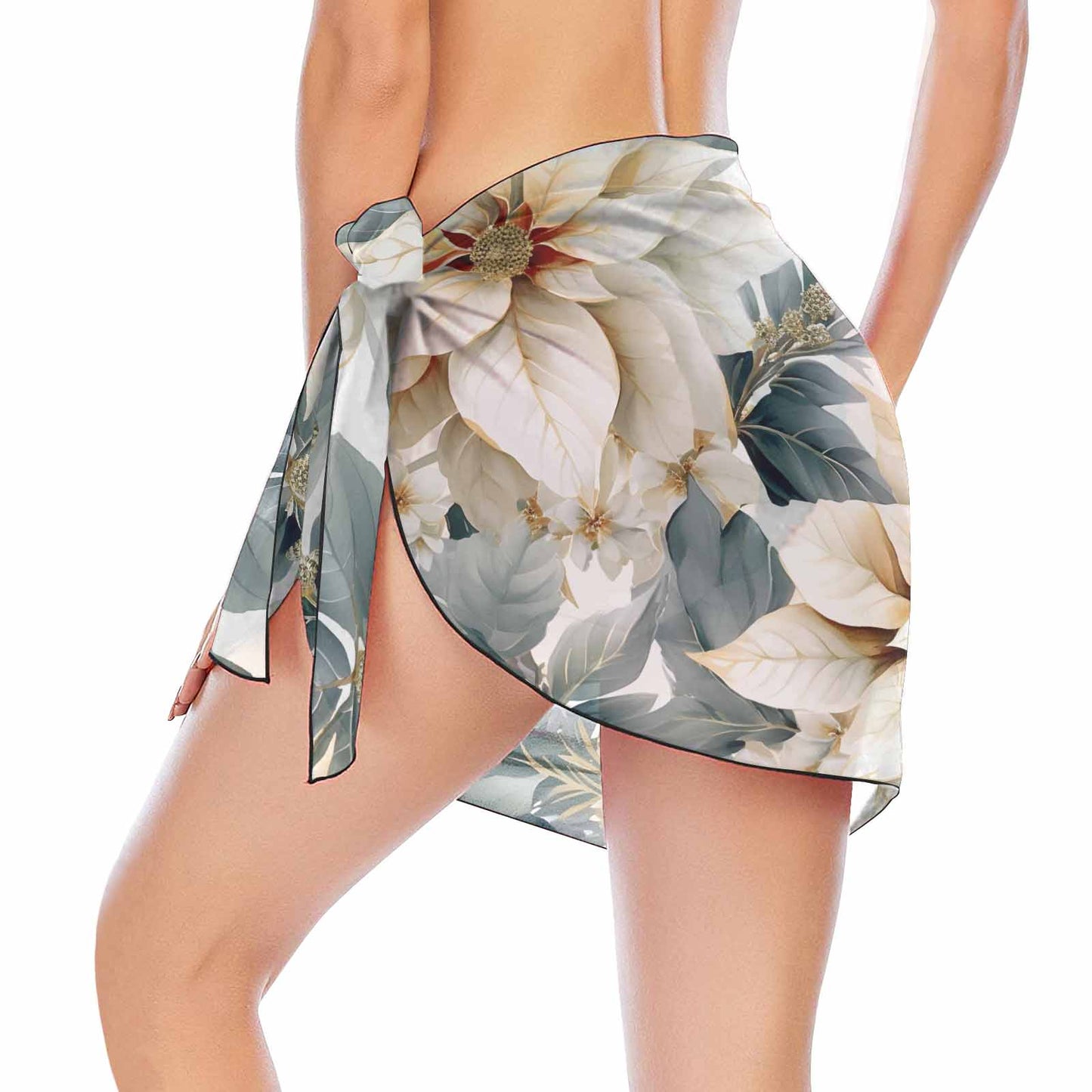 Grey Poinsettia 50  Women's Beach Sarong Wrap