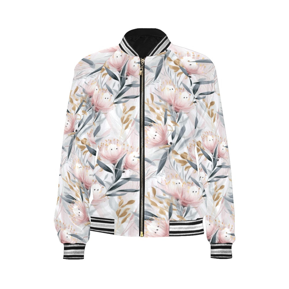 Australian Floral Pink & Grey Bomber Jacket for Women