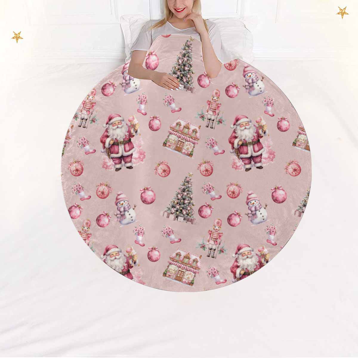 Pink Chirstmas Circular Micro Fleece Blanket 60"